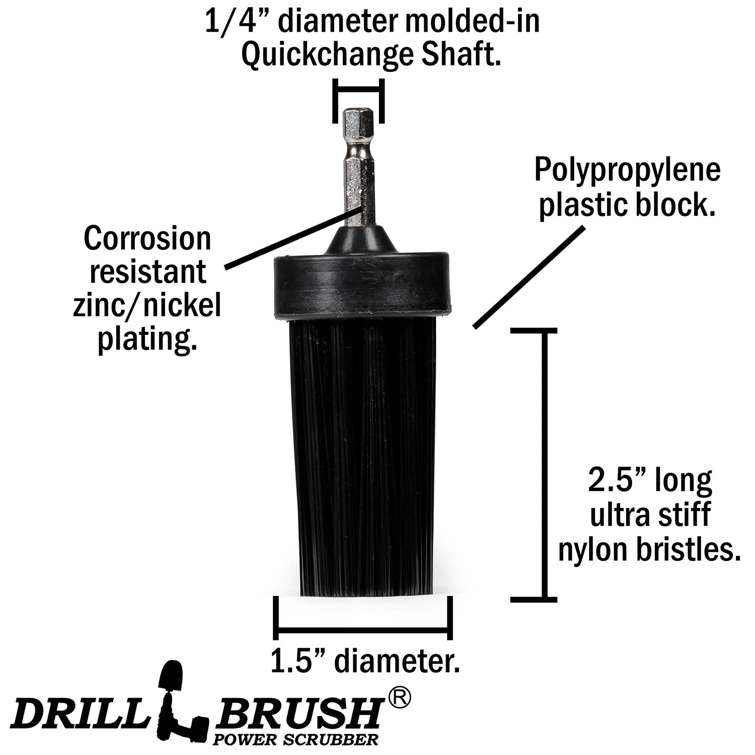 1in Black Brush - Ultra Stiff Stiffness - Long Bristles - Grill & Industrial Spot Cleaning | 1in-L-K-QC-DB - Image 4