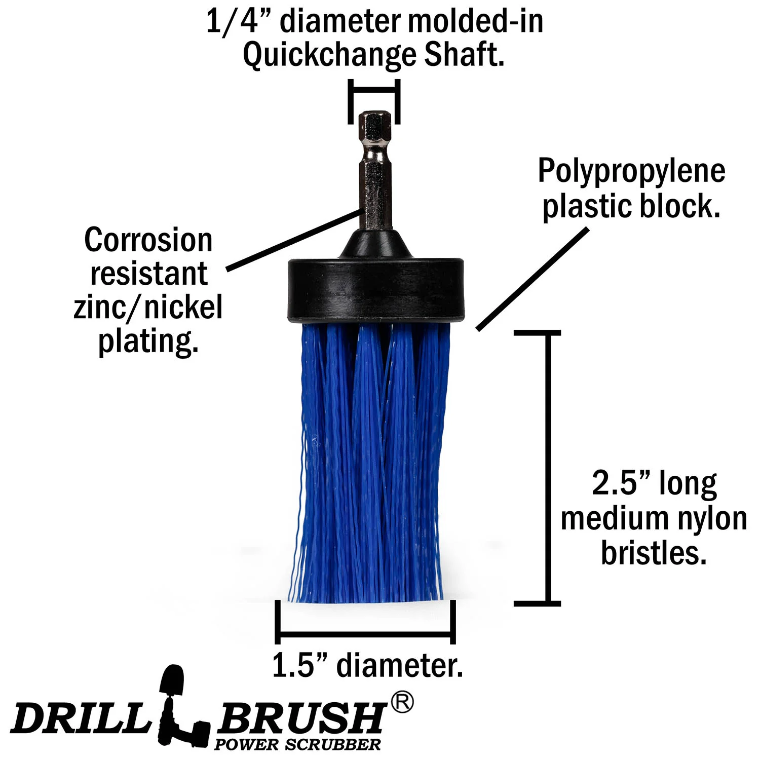 1in Blue Brush - Medium Stiffness - Long Bristles - Marine & Pool Spot Cleaning | 1in-L-B-QC-DB - Image 4