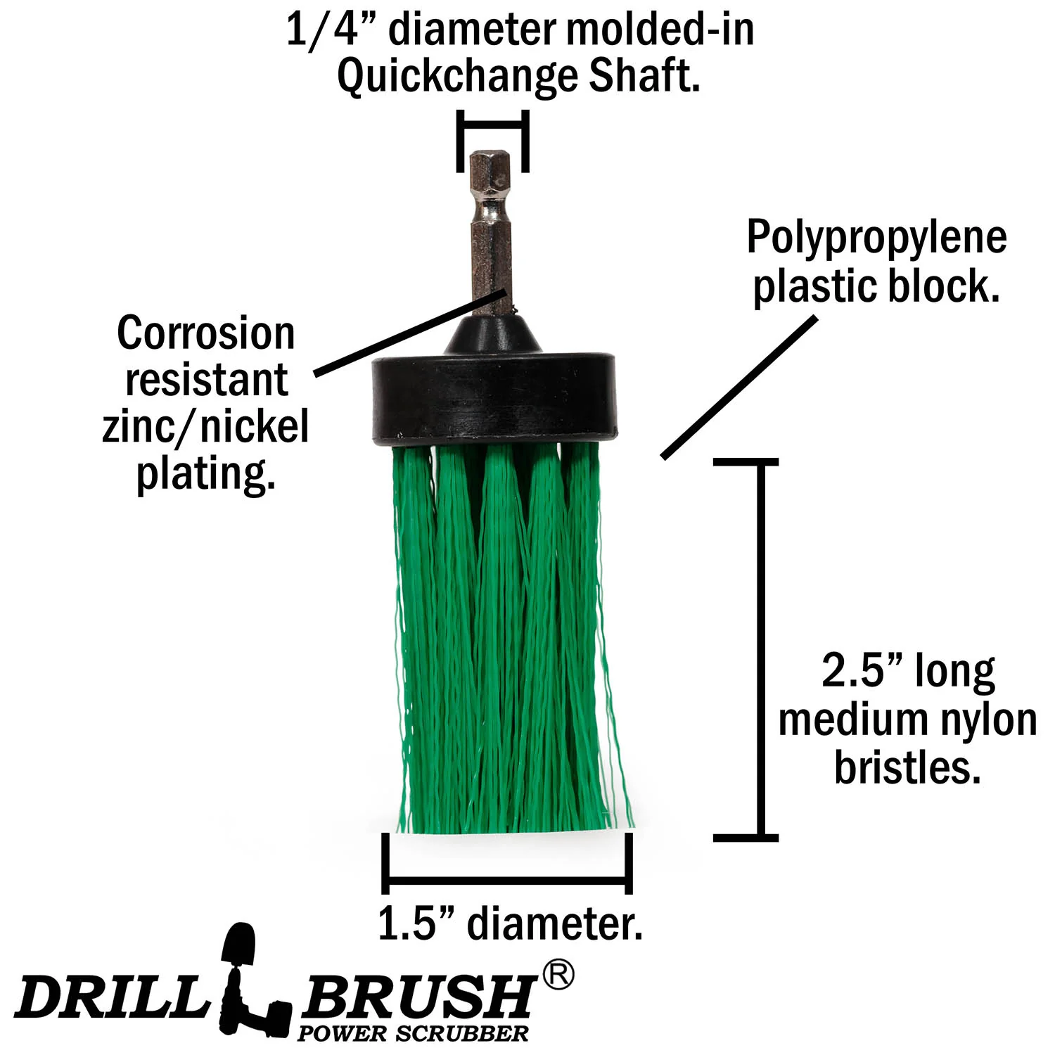 1in Green Brush - Medium Stiffness - Long Bristles - Kitchen Spot Cleaning | 1in-L-G-QC-DB - Image 4