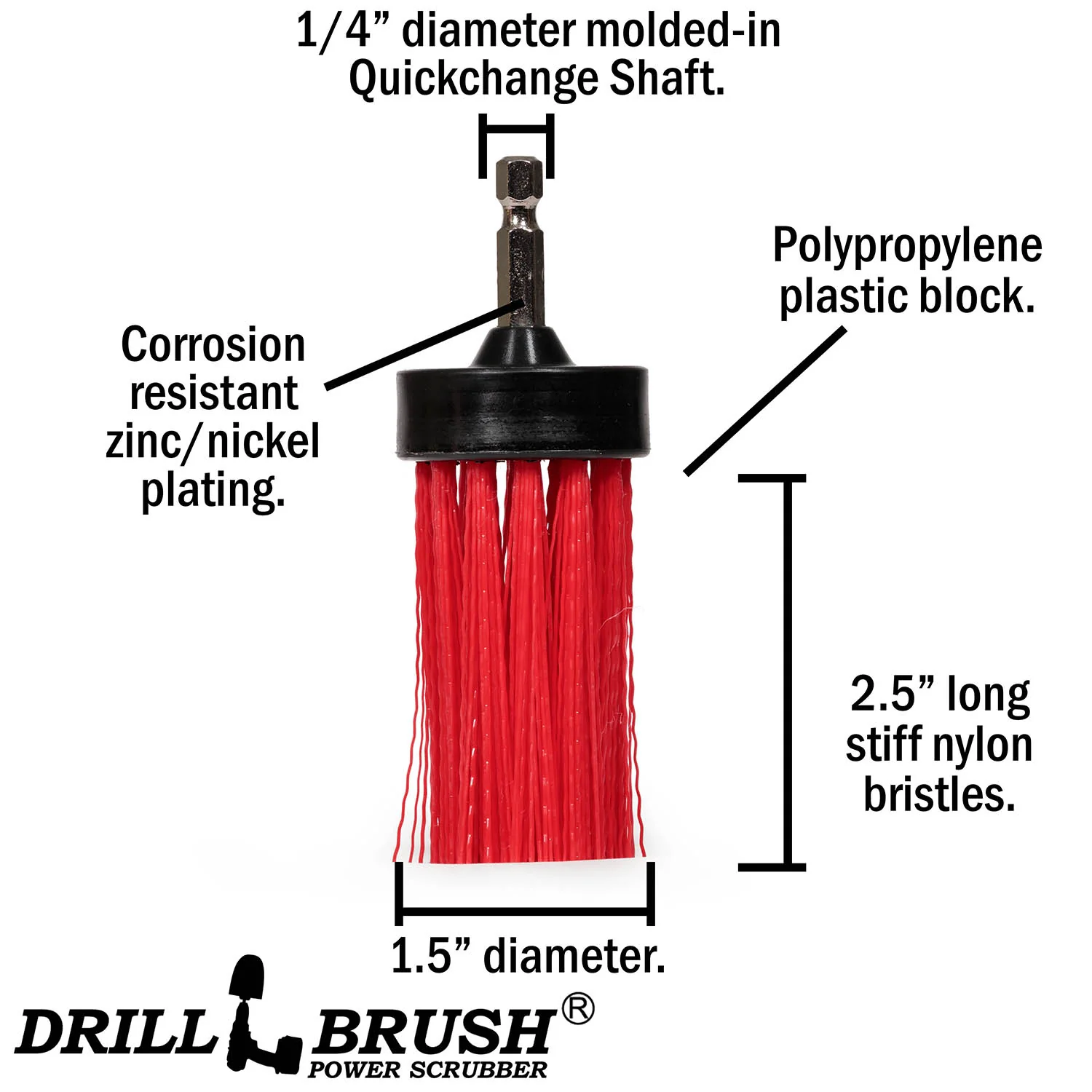 1in Red Brush - High Stiffness - Long Bristles - Outdoor & Patio Spot Cleaning | 1in-L-R-QC-DB - Image 4