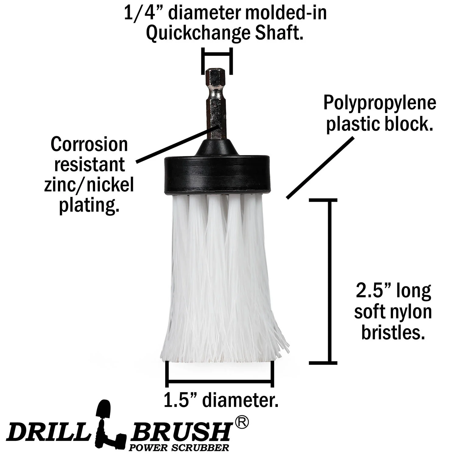 1in White Brush - Soft Stiffness - Long Bristles - Home & Auto Spot Cleaning | 1in-L-W-QC-DB - Image 4