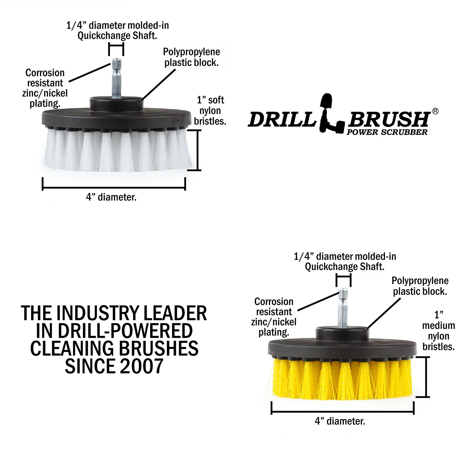 2-piece 4 inch Brush Kit - Soft & Medium Bristles - Home, Auto, & Bathroom Cleaning | 4in-S-WY-QC-DB - Image 5