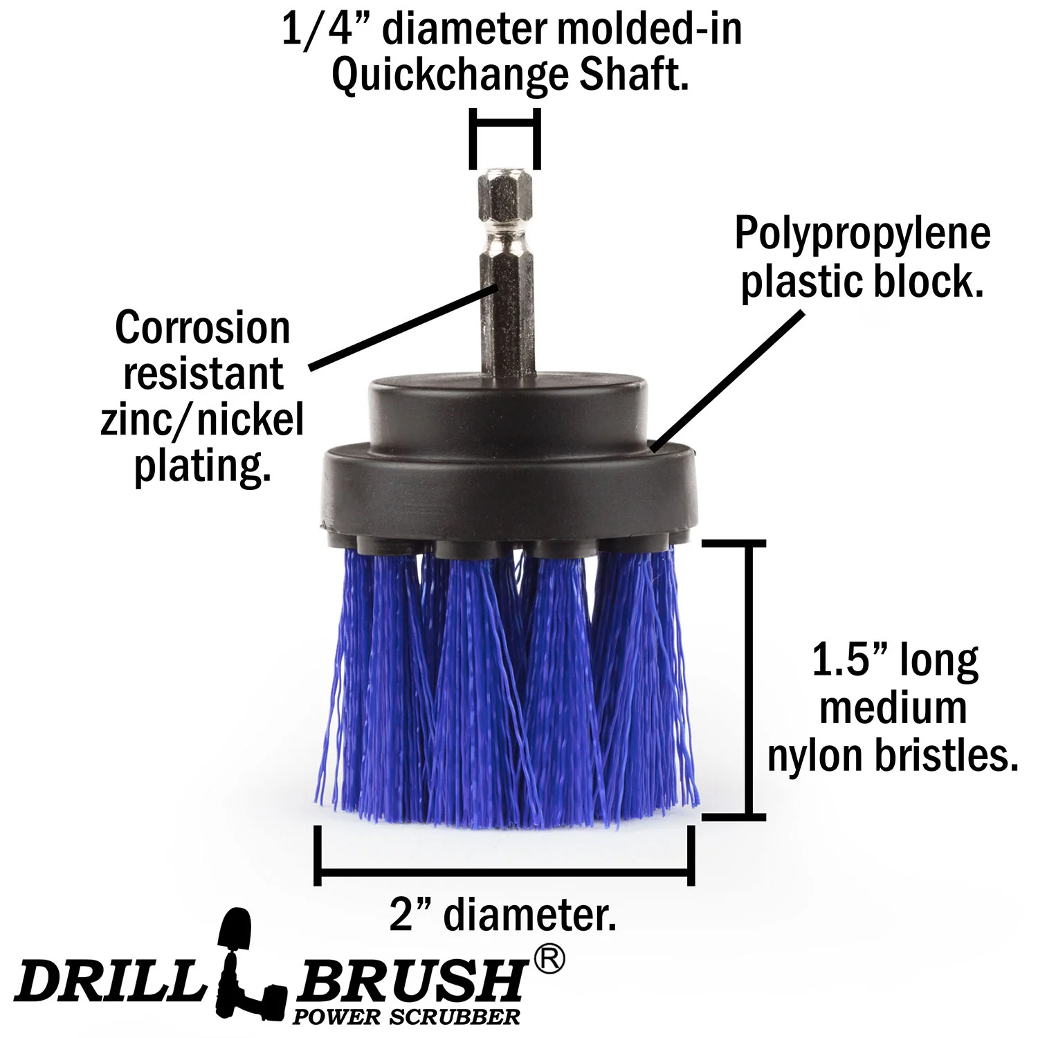 2in Blue Brush - Medium Stiffness - Long Bristles - Pool & Marine Cleaning | 2in-L-B-QC-DB - Image 4