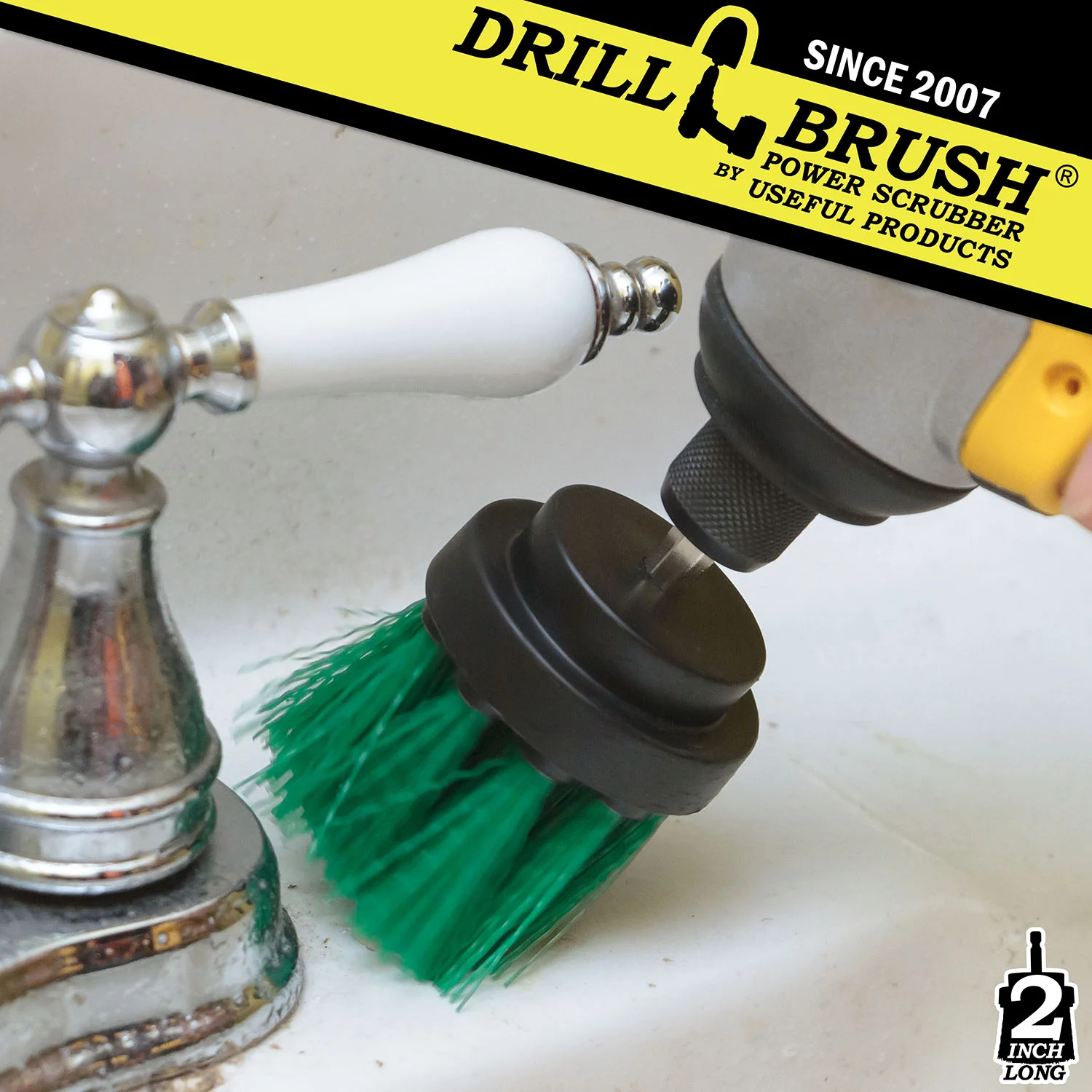 2in Green Brush - Medium Stiffness - Long Bristles - Kitchen Spot Cleaning | 2in-L-G-QC-DB - Image 3
