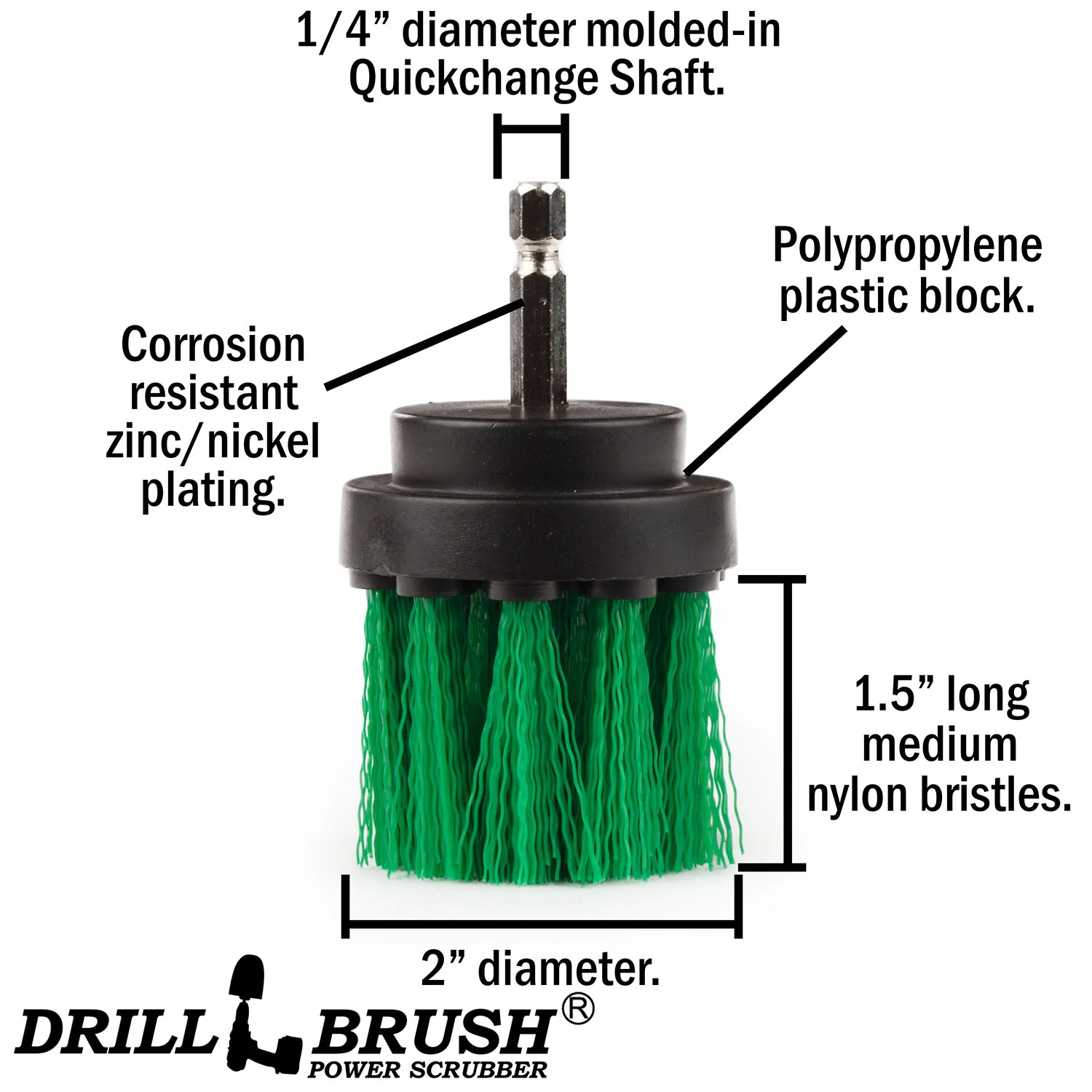2in Green Brush - Medium Stiffness - Long Bristles - Kitchen Spot Cleaning | 2in-L-G-QC-DB - Image 4