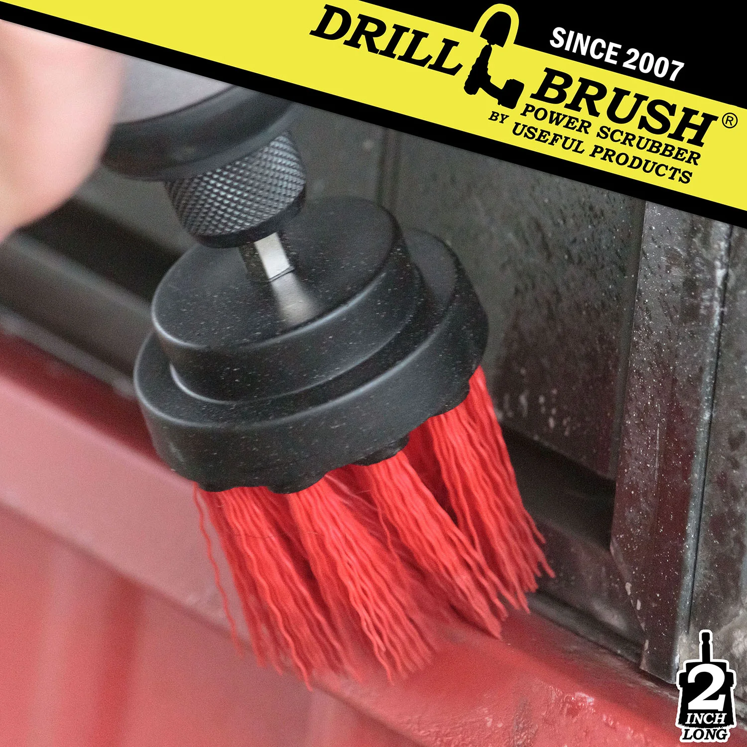 2in Red Brush - High Stiffness - Long Bristles - Outdoor Spot Cleaning | 2in-L-R-QC-DB - Image 3