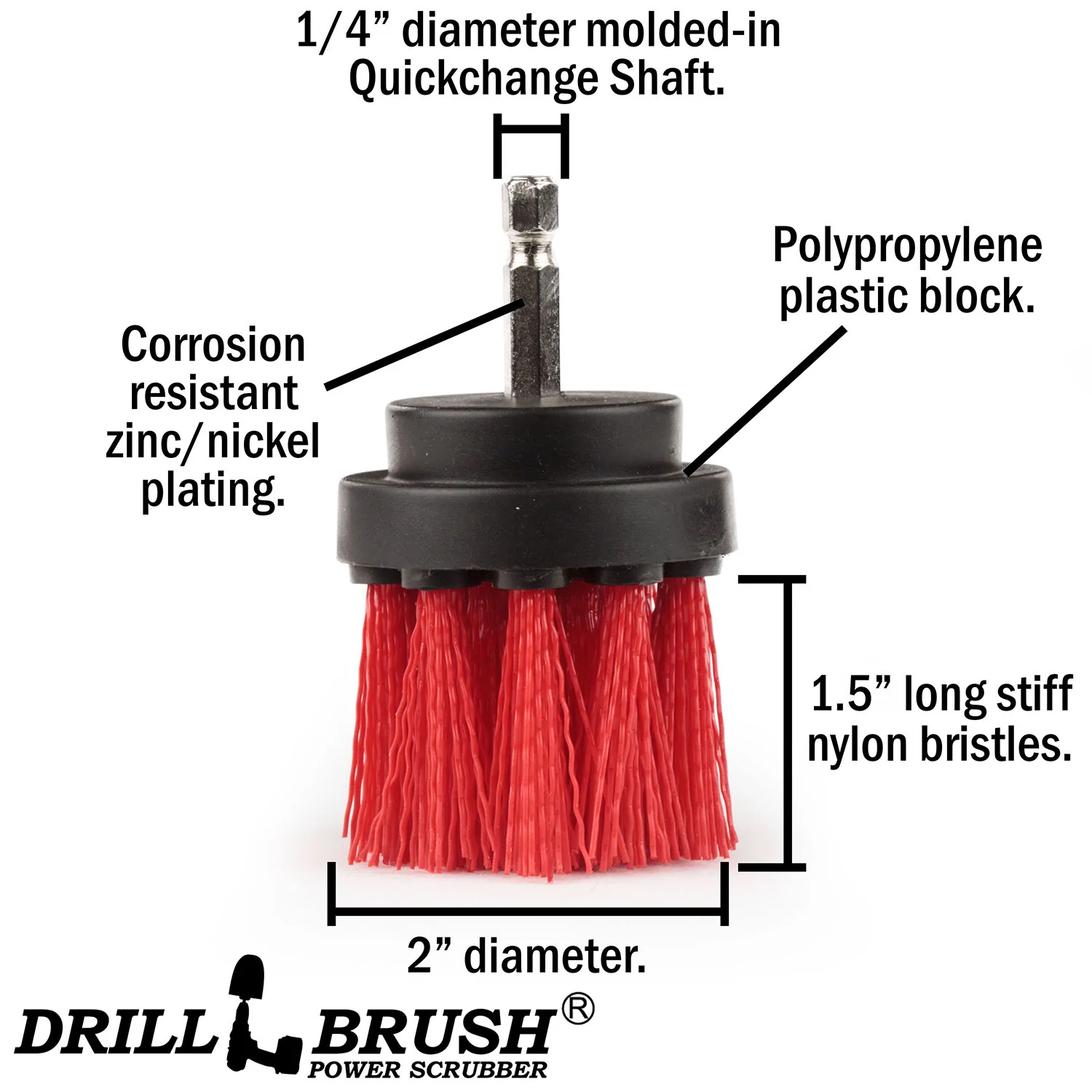 2in Red Brush - High Stiffness - Long Bristles - Outdoor Spot Cleaning | 2in-L-R-QC-DB - Image 4