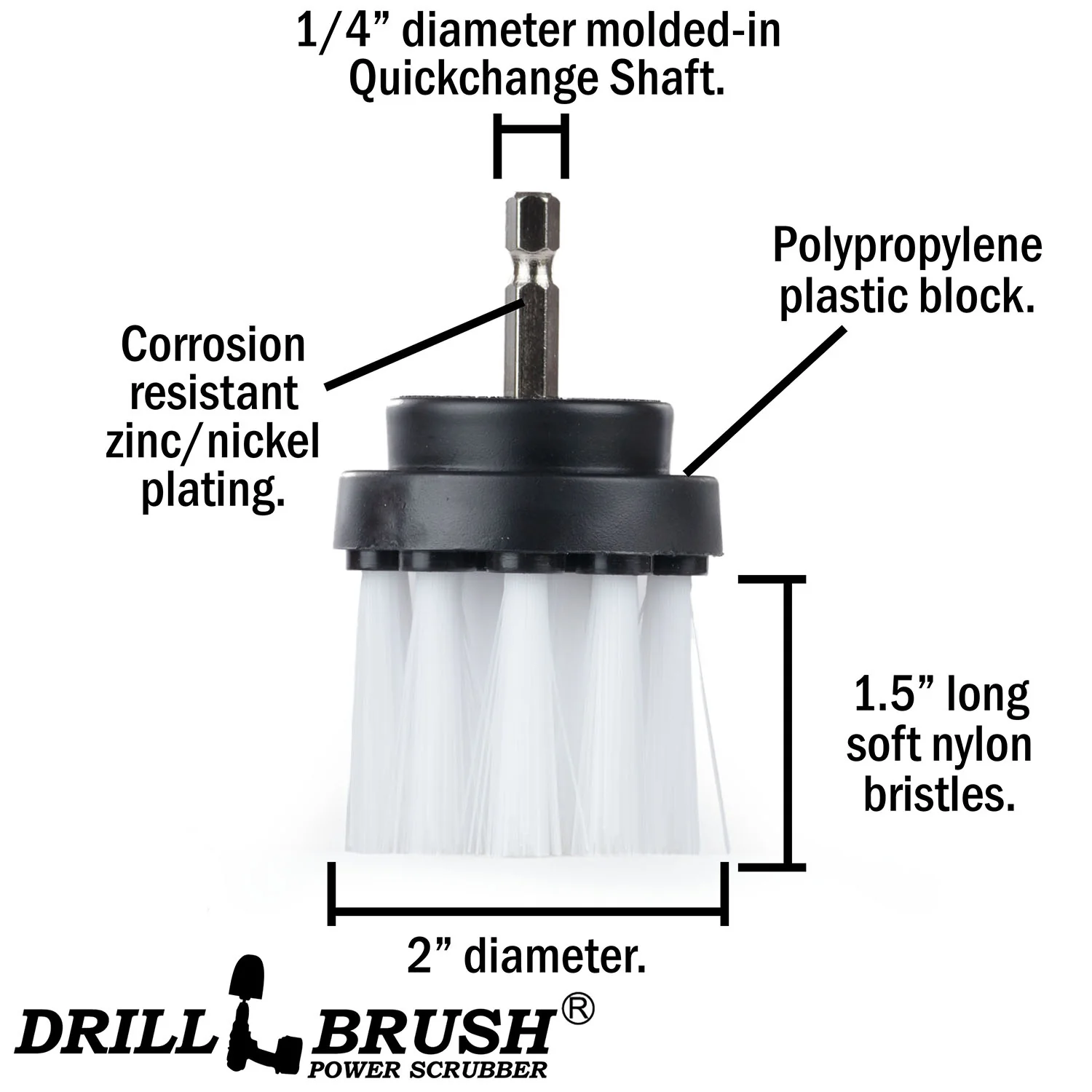 2in White Brush - Soft Bristles - Long Bristles - Home & Auto Cleaning | 2in-L-W-QC-DB - Image 4