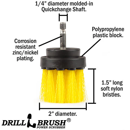 2in Yellow Brush - Medium Stiffness - Long Bristles - Bathroom Spot Cleaning | 2in-L-Y-QC-DB - Image 3