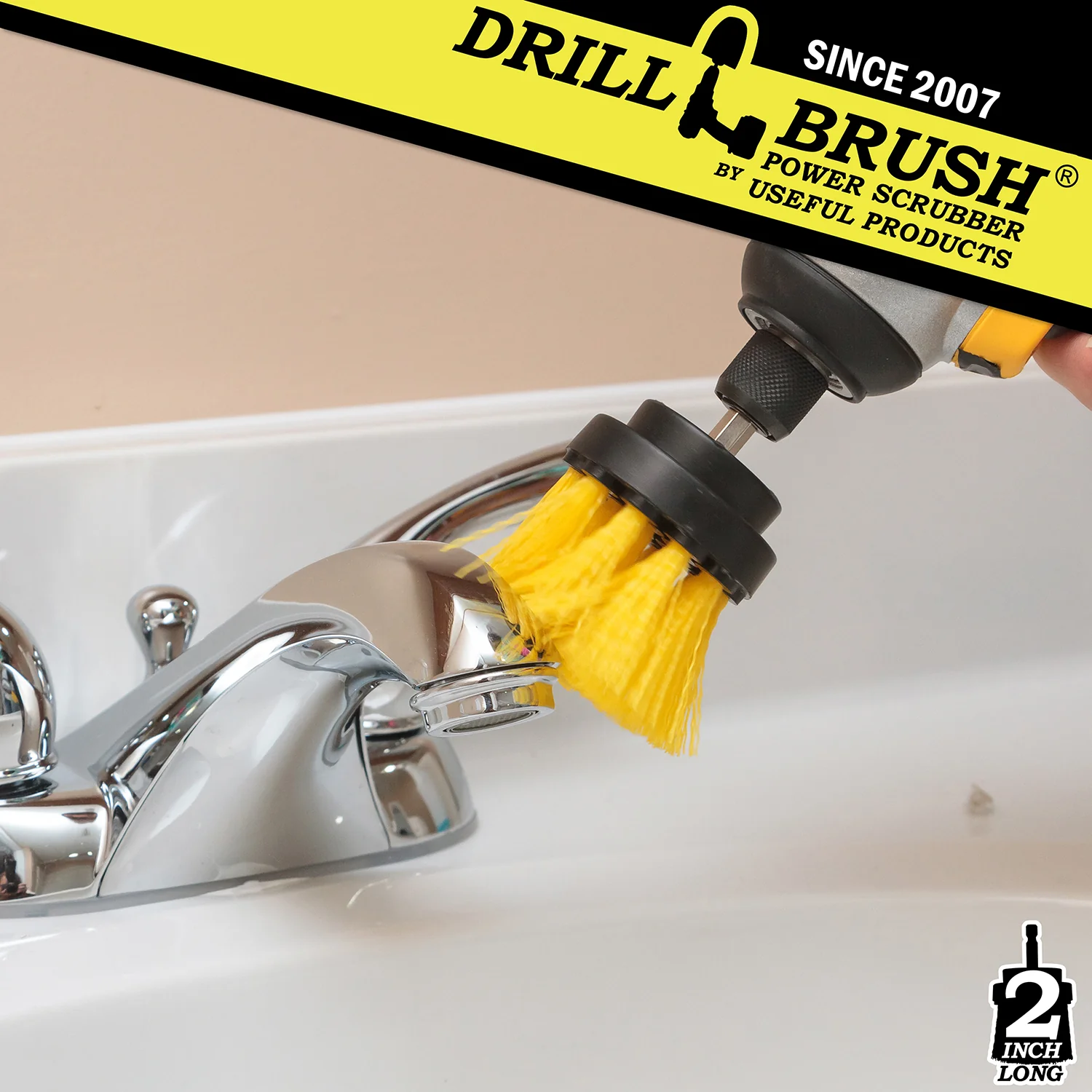 2in Yellow Brush - Medium Stiffness - Long Bristles - Bathroom Spot Cleaning | 2in-L-Y-QC-DB - Image 8