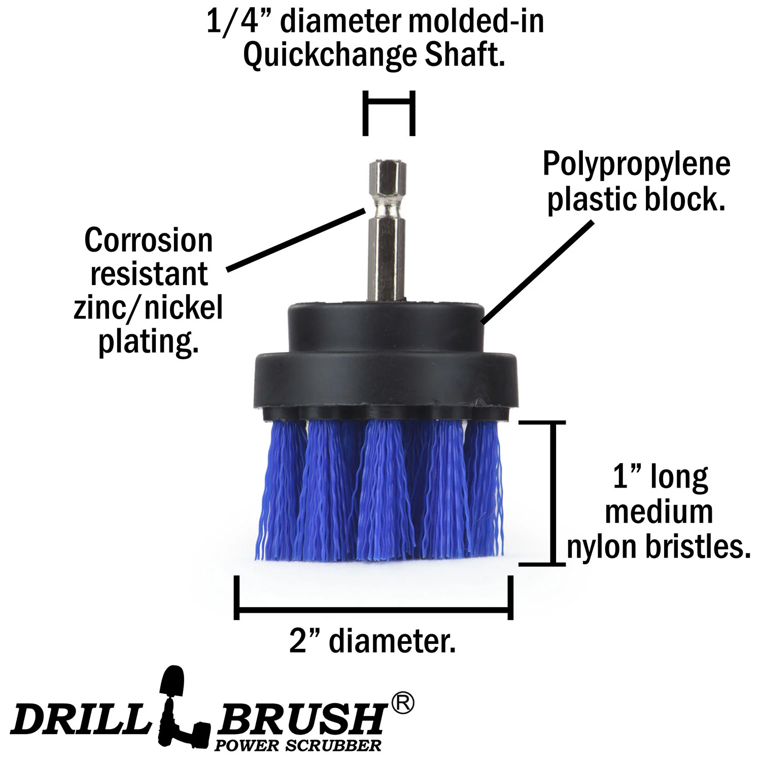 2in Blue Brush - Medium Stiffness - Short Bristles - Pool & Marine Cleaning | 2in-S-B-QC-DB - Image 4