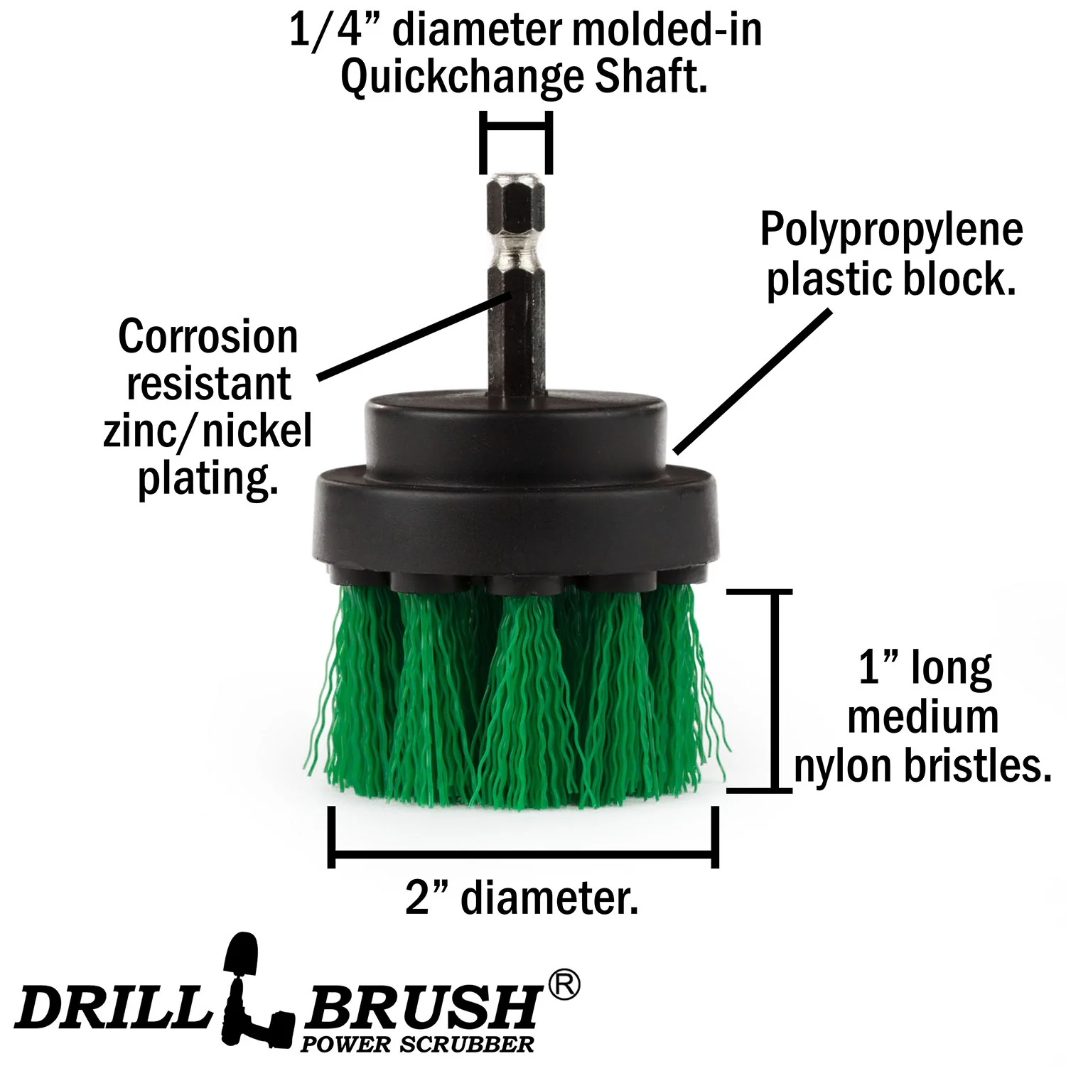 2in Green Brush - Medium Stiffness - Short Bristles - Kitchen Spot Cleaning | 2in-S-G-QC-DB - Image 3