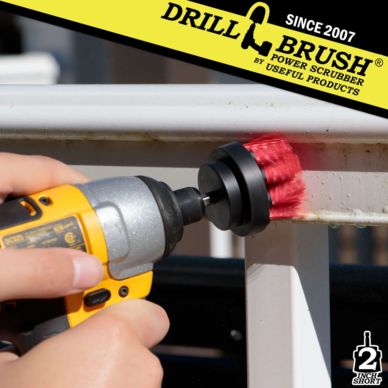 2in Red Brush - High Stiffness - Short Bristles - Outdoor Spot Cleaning | 2in-S-R-QC-DB - Image 3