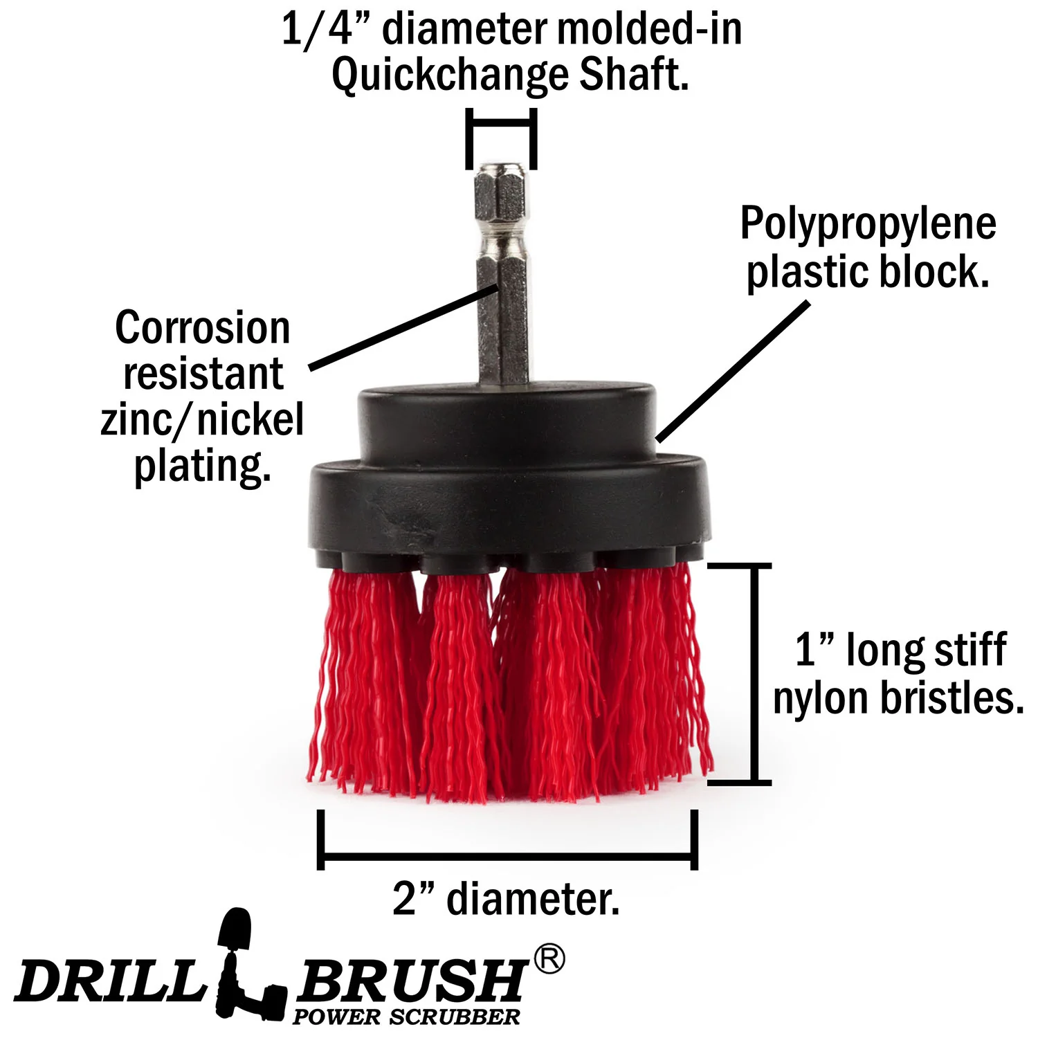 2in Red Brush - High Stiffness - Short Bristles - Outdoor Spot Cleaning | 2in-S-R-QC-DB - Image 4
