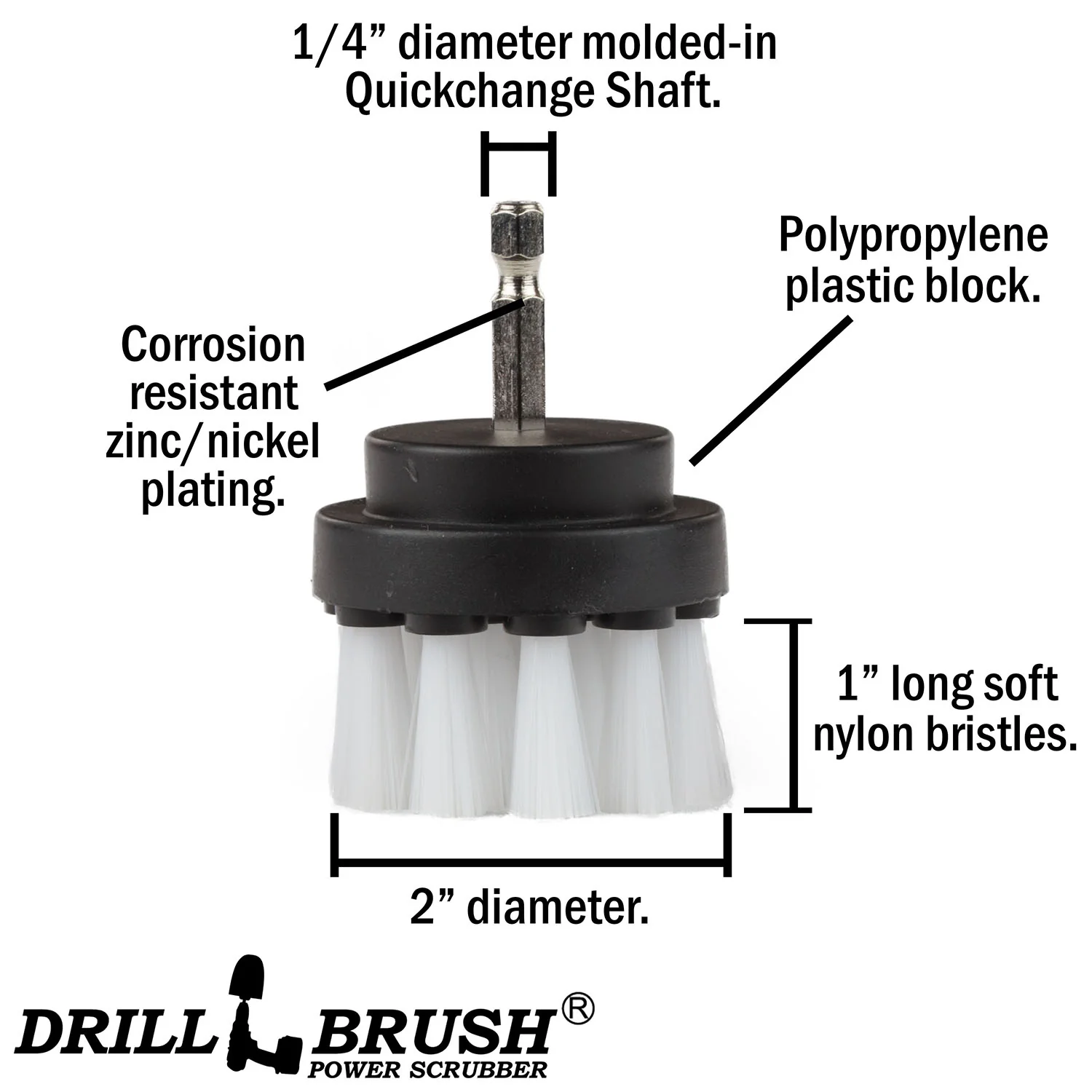 2in White Brush - Soft Bristles - Short Bristles - Home & Auto Cleaning | 2in-S-W-QC-DB - Image 4