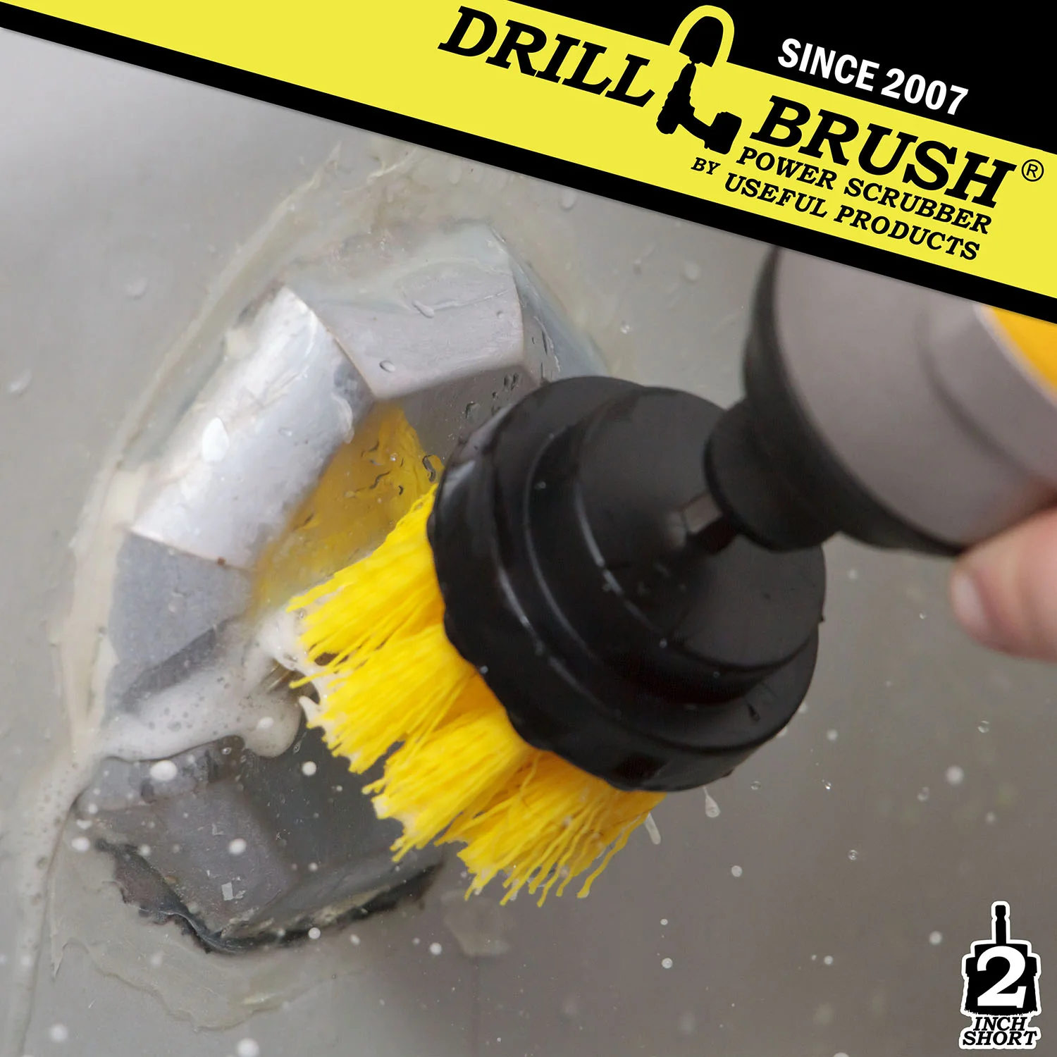 2in Yellow Brush - Medium Stiffness - Short Bristles - Bathroom Spot Cleaning | 2in-S-Y-QC-DB - Image 3