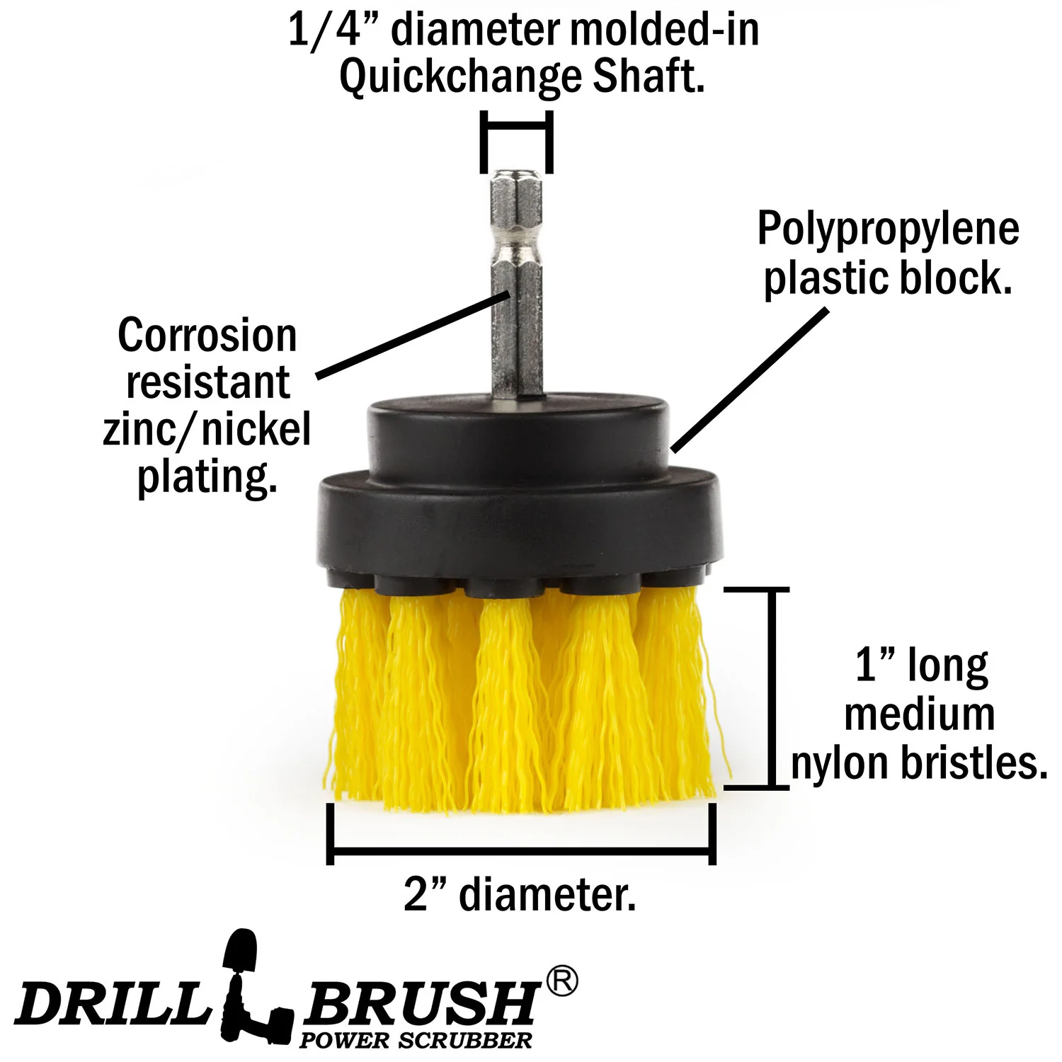 2in Yellow Brush - Medium Stiffness - Short Bristles - Bathroom Spot Cleaning | 2in-S-Y-QC-DB - Image 4