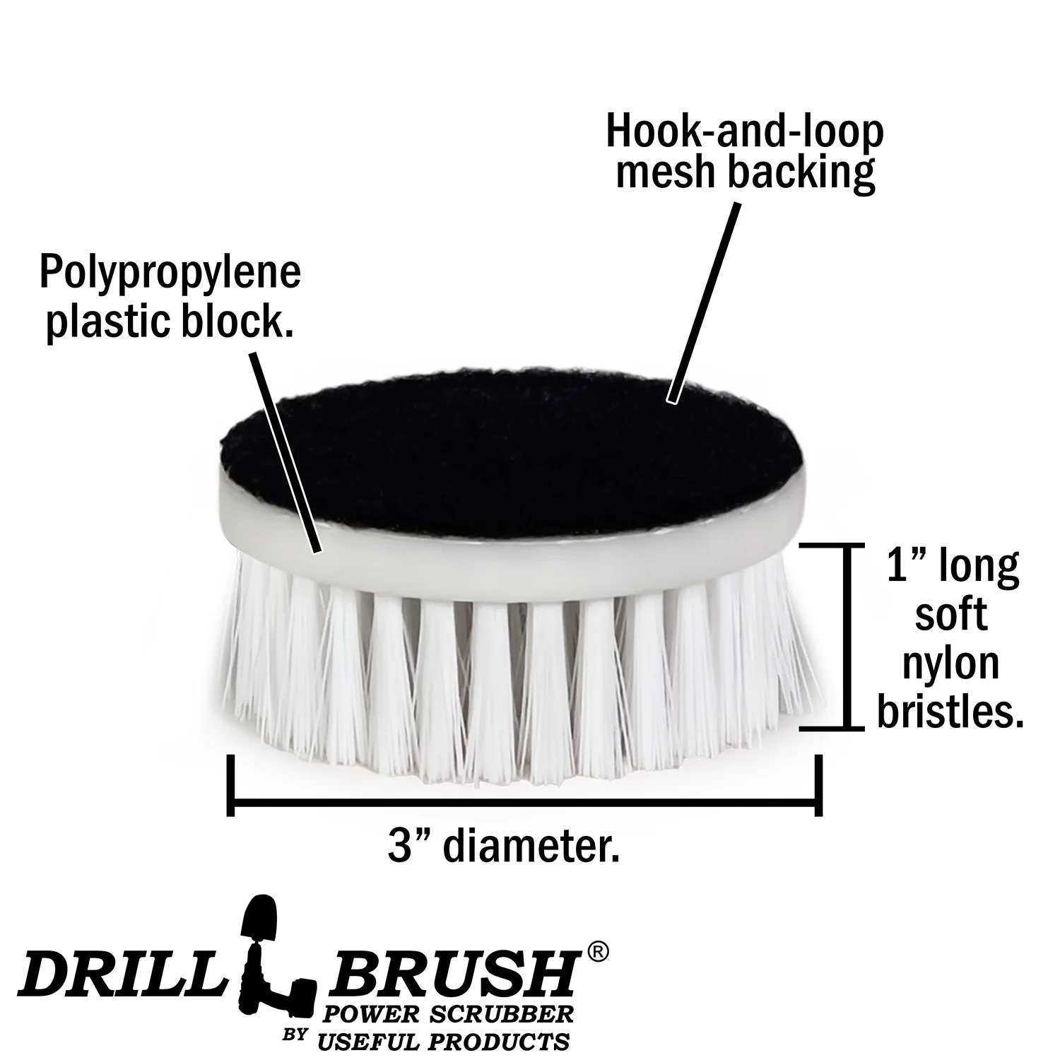 3 inch Hook-and-Loop Mini Polisher Brush - Soft Bristles - Automotive Upholstery Scrubbing - 3in-S-W-V-DB - Image 5
