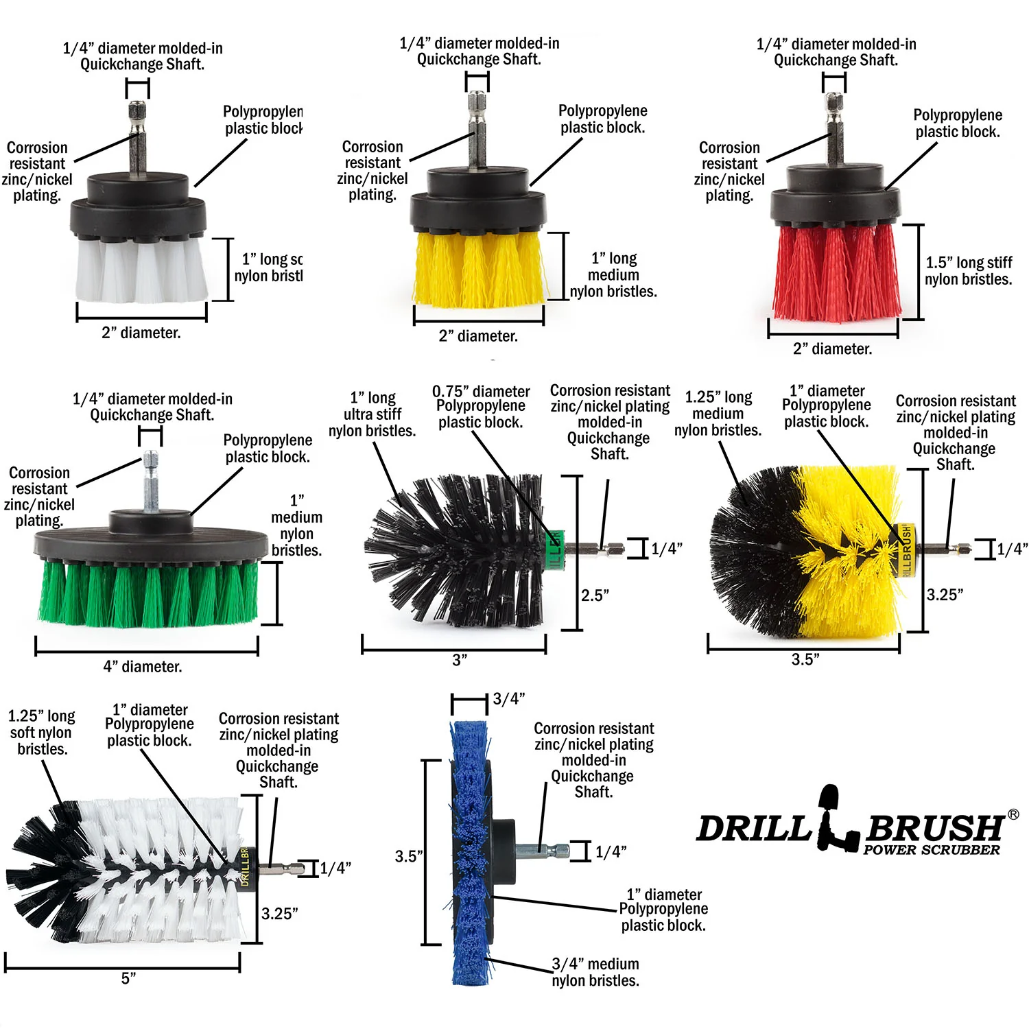 38 Piece Drillbrush Cleaning Kit - Soft, Medium, Stiff, & Ultra Stiff | 38pc-combo-QC-DB-A - Image 7