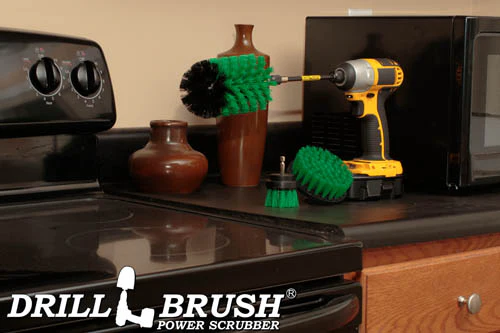 4in Flat Brush, 2in Short Brush, and Jumbo Original all in Medium Green Plus 5" Extension - Kitchen Drill Brushes with Long Reach Extender  | G-S-42J-5X-QC-DB - Image 6