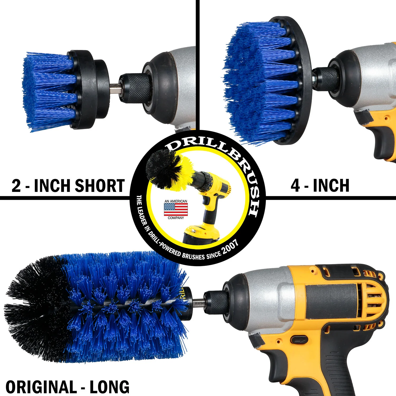 4in Flat Brush, 2in Short Brush, and Jumbo Original all in Medium Stiffness Blue - Boat Brush Set | B-S-42J-QC-DB - Image 3