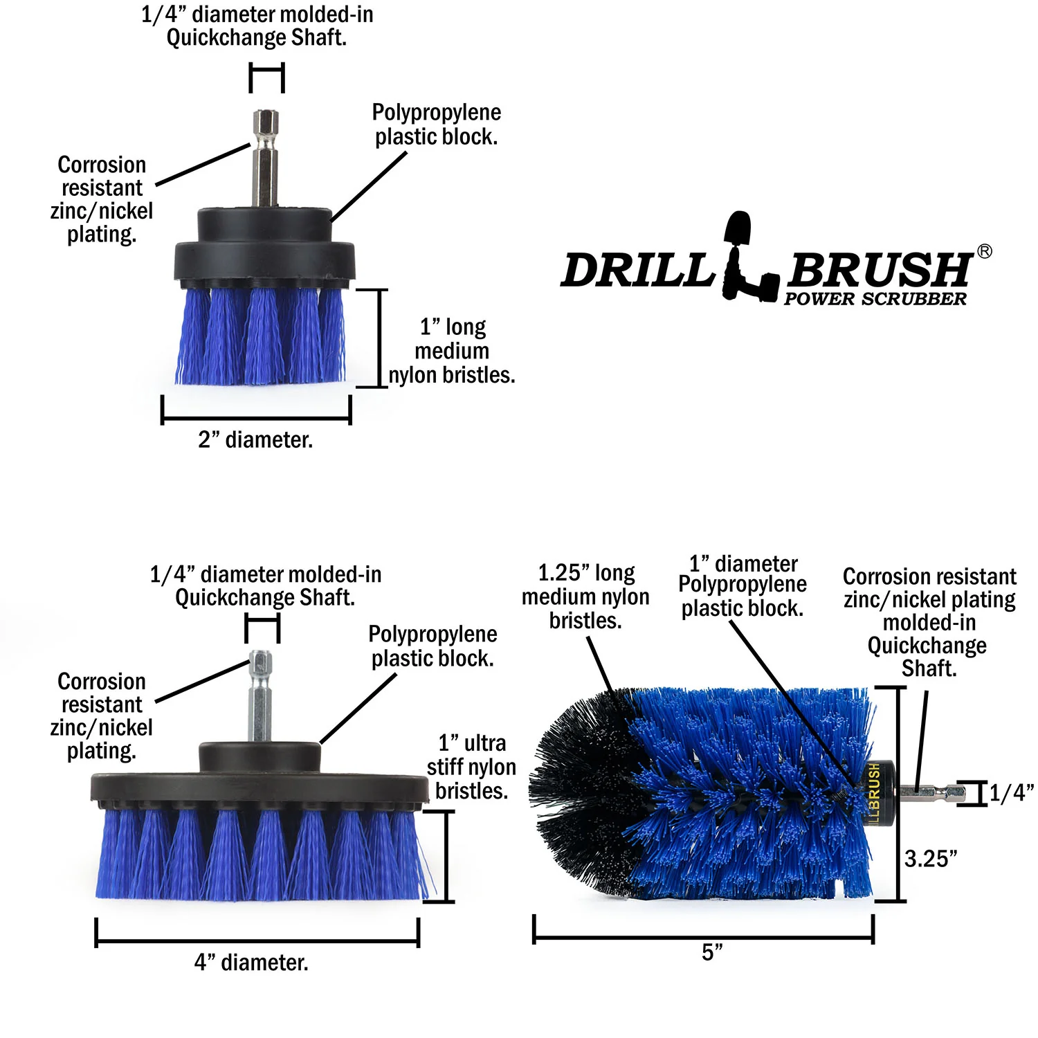 4in Flat Brush, 2in Short Brush, and Jumbo Original all in Medium Stiffness Blue - Boat Brush Set | B-S-42J-QC-DB - Image 5
