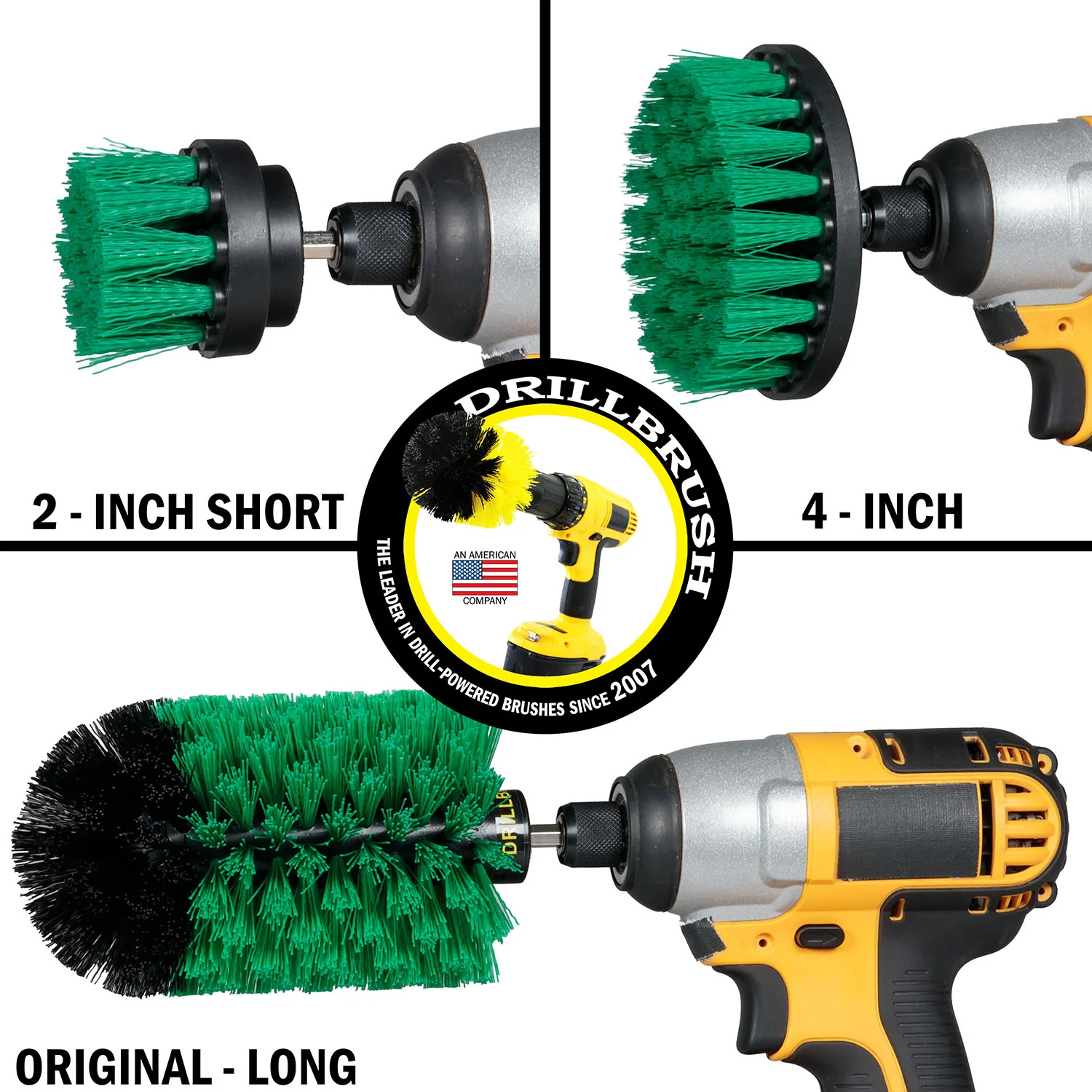 4in Flat Brush, 2in Short Brush, and Jumbo Original all in Medium Stiffness Green - Oven Cleaner Brush Set | G-S-42J-QC-DB - Image 3