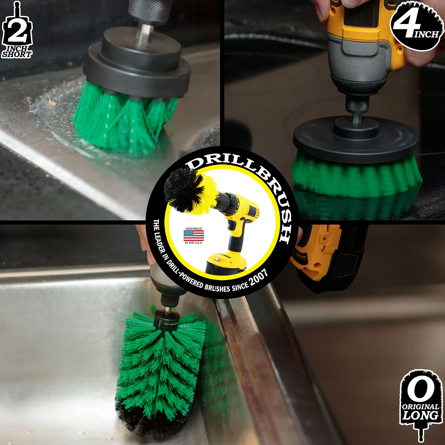 4in Flat Brush, 2in Short Brush, and Jumbo Original all in Medium Stiffness Green - Oven Cleaner Brush Set | G-S-42J-QC-DB - Image 4