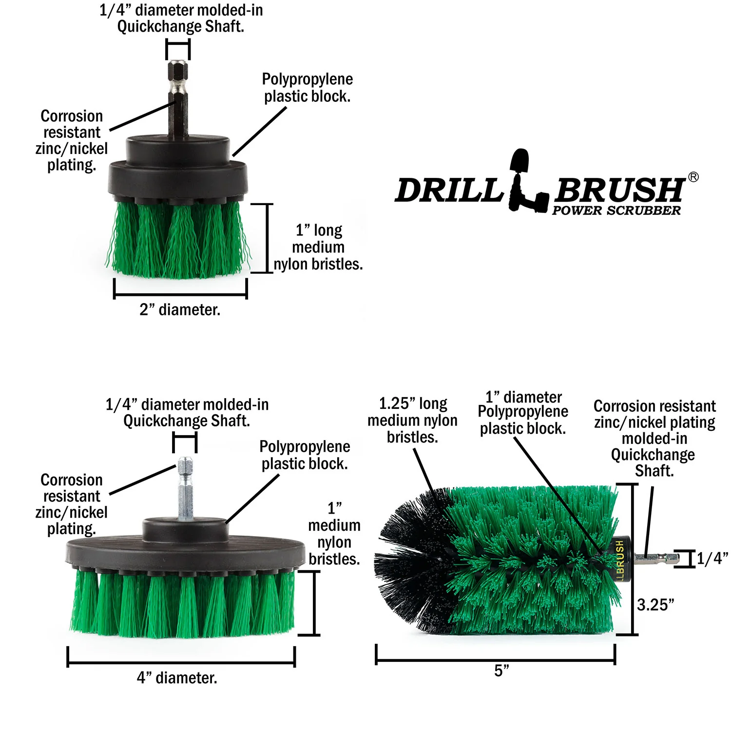 4in Flat Brush, 2in Short Brush, and Jumbo Original all in Medium Stiffness Green - Oven Cleaner Brush Set | G-S-42J-QC-DB - Image 5