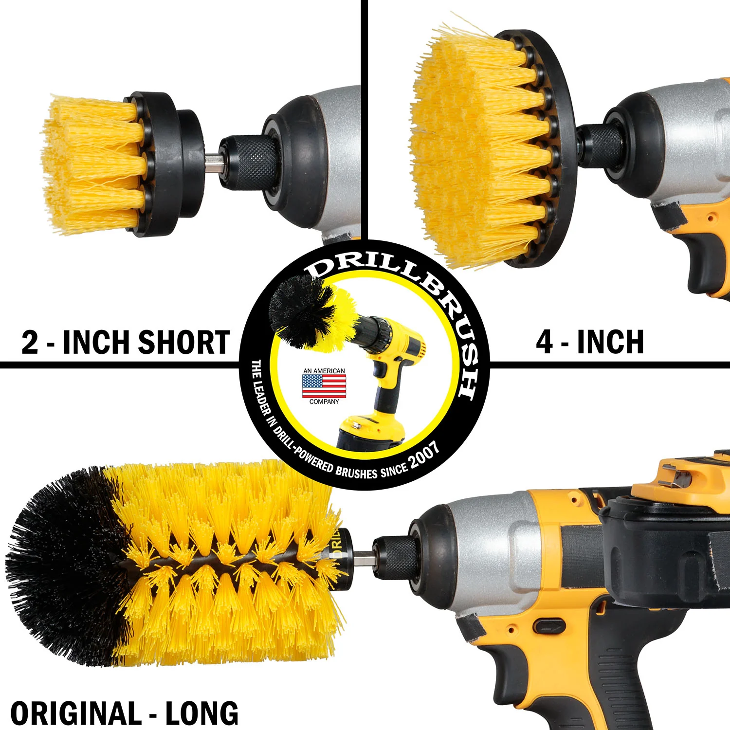 4in Flat Brush, 2in Short Brush, and Jumbo Original all in Medium Stiffness Yellow - Bathroom Accessories Cleaning Set | Y-S-42J-QC-DB - Image 3