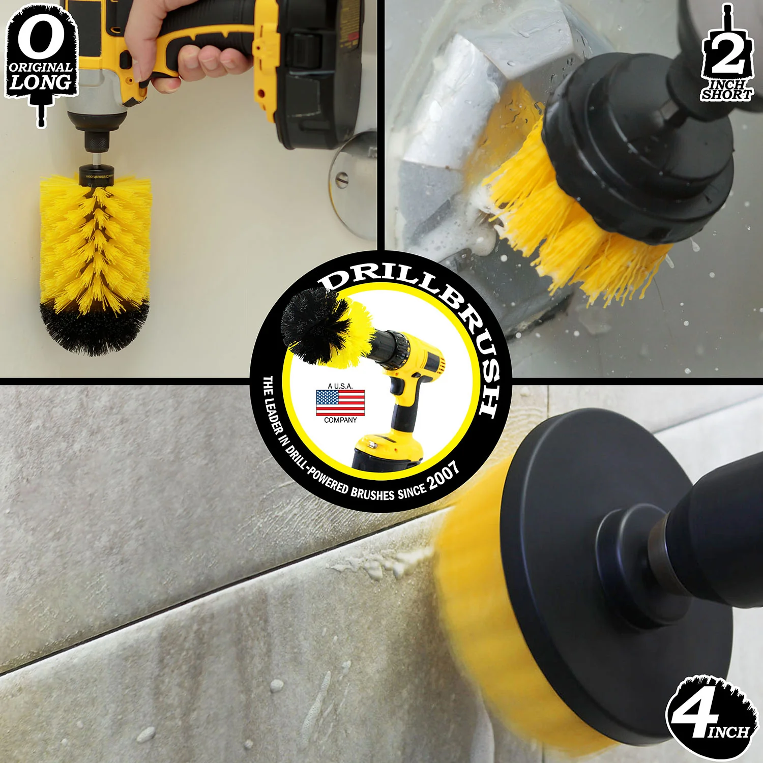4in Flat Brush, 2in Short Brush, and Jumbo Original all in Medium Stiffness Yellow - Bathroom Accessories Cleaning Set | Y-S-42J-QC-DB - Image 4