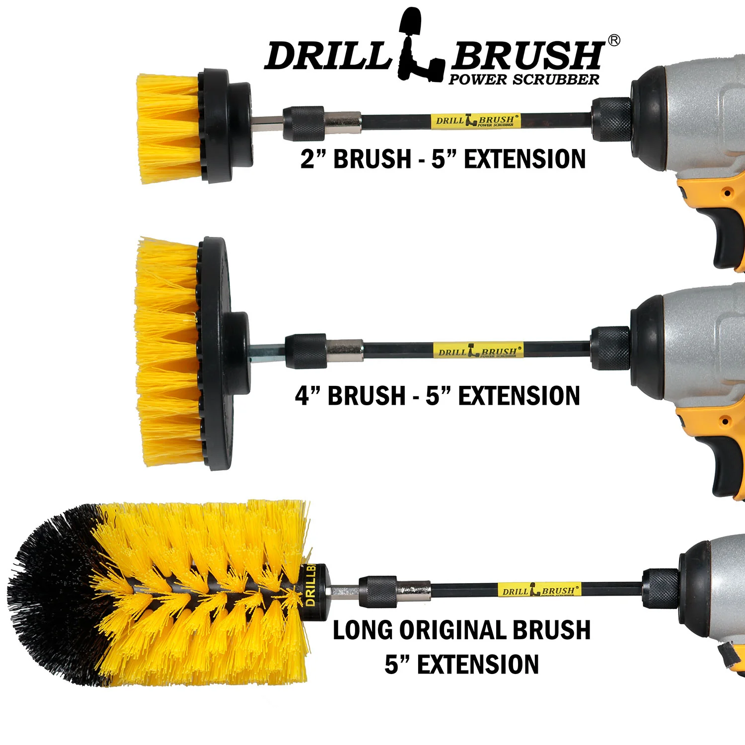 4in Flat Brush, 2in Short Brush, and Jumbo Original all in Medium Yellow Plus 5" Extension - All Purpose Cleaner with Extender  | Y-S-42J-5X-QC-DB - Image 3