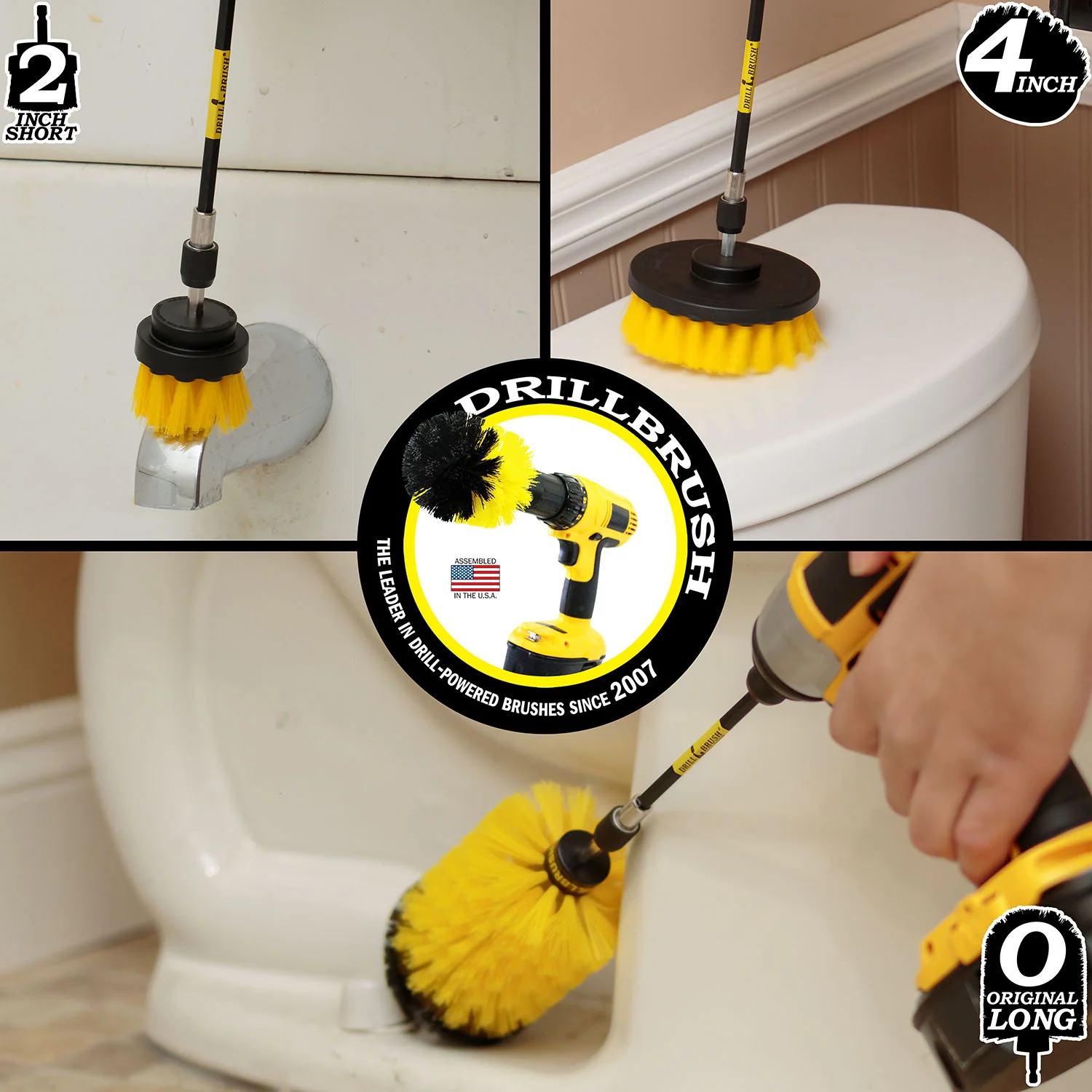 4in Flat Brush, 2in Short Brush, and Jumbo Original all in Medium Yellow Plus 5" Extension - All Purpose Cleaner with Extender  | Y-S-42J-5X-QC-DB - Image 4