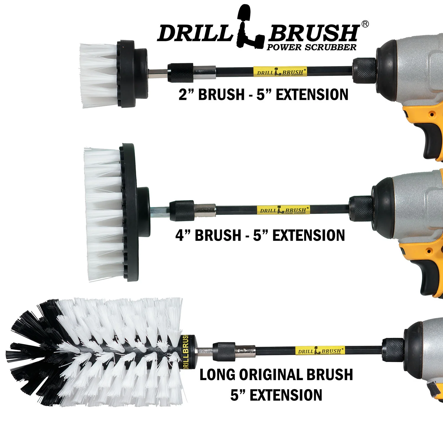 4in Flat Brush, 2in Short Brush, and Jumbo Original all in Soft White Plus 5" Extension - Automotive Cleaning kit with Extended Reach Attachment  | W-S-42J-5X-QC-DB - Image 3
