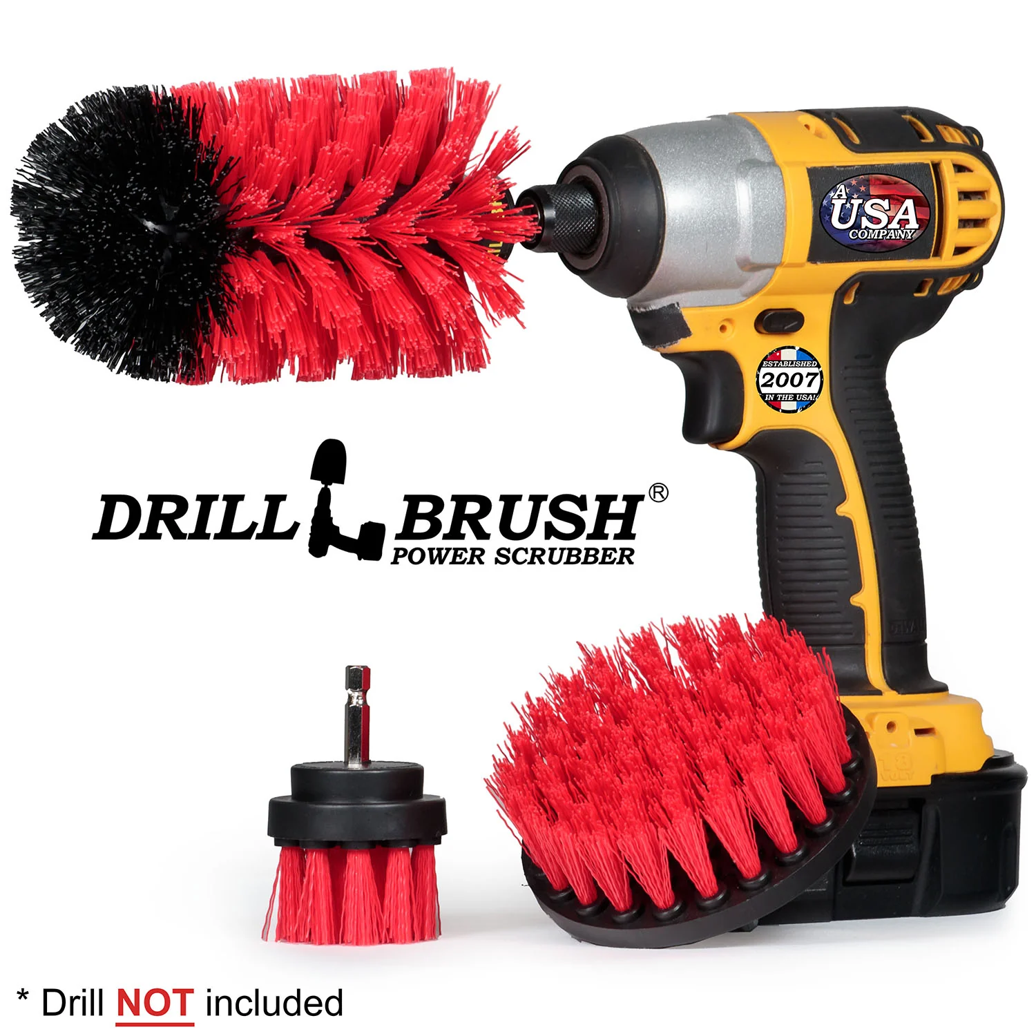 4in Flat Brush, 2in Short Brush, and Jumbo Original all in Stiff Red - Outdoor Cleaning Brush Set | R-S-42J-QC-DB - Image 2