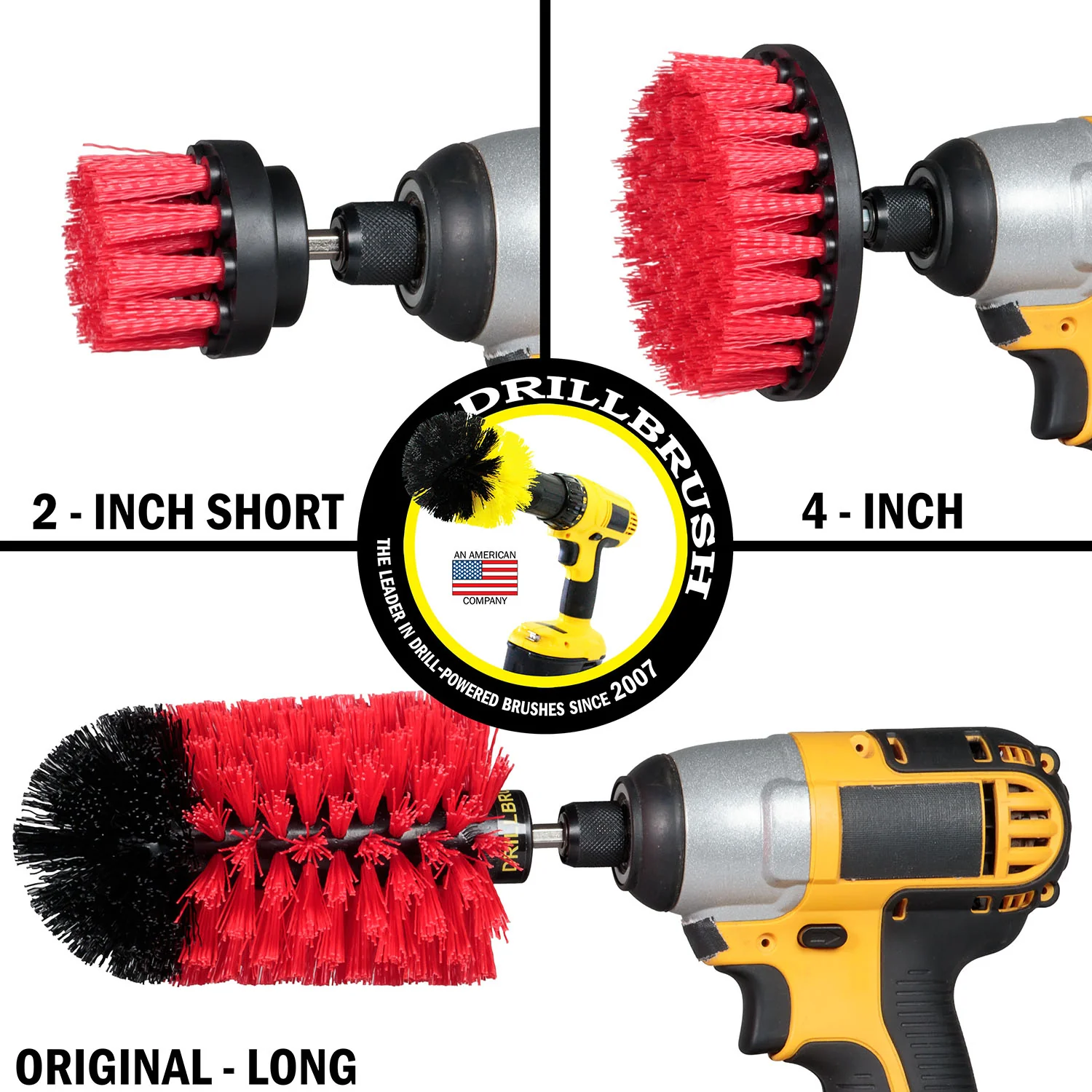 4in Flat Brush, 2in Short Brush, and Jumbo Original all in Stiff Red - Outdoor Cleaning Brush Set | R-S-42J-QC-DB - Image 3