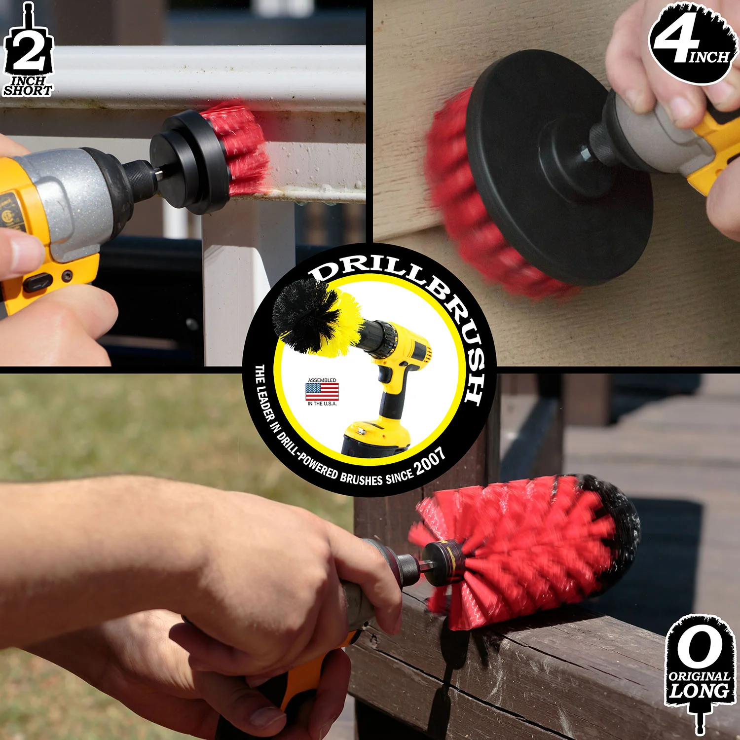 4in Flat Brush, 2in Short Brush, and Jumbo Original all in Stiff Red - Outdoor Cleaning Brush Set | R-S-42J-QC-DB - Image 4