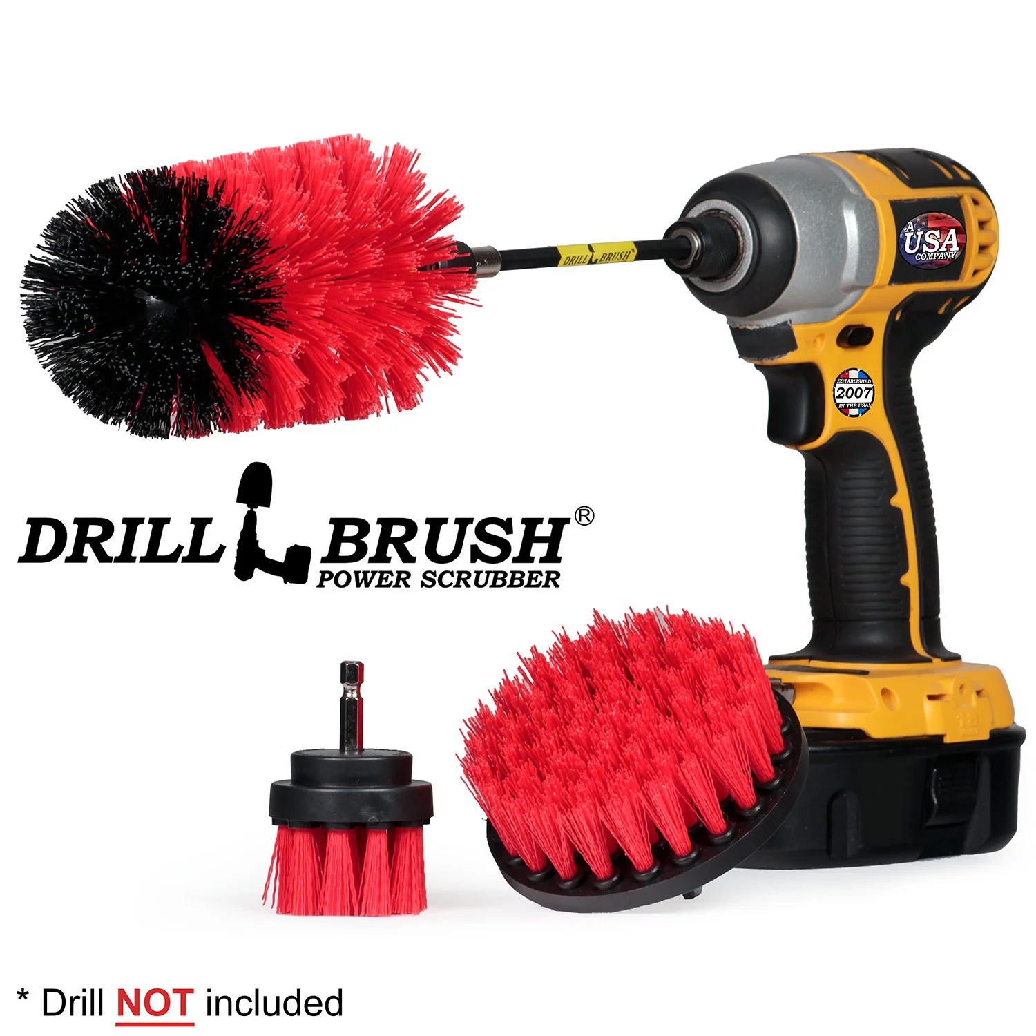 4in Flat Brush, 2in Short Brush, and Jumbo Original all in Stiff Red Plus 5" Extension - Marble Cleaner  | R-S-42J-5X-QC-DB - Image 2