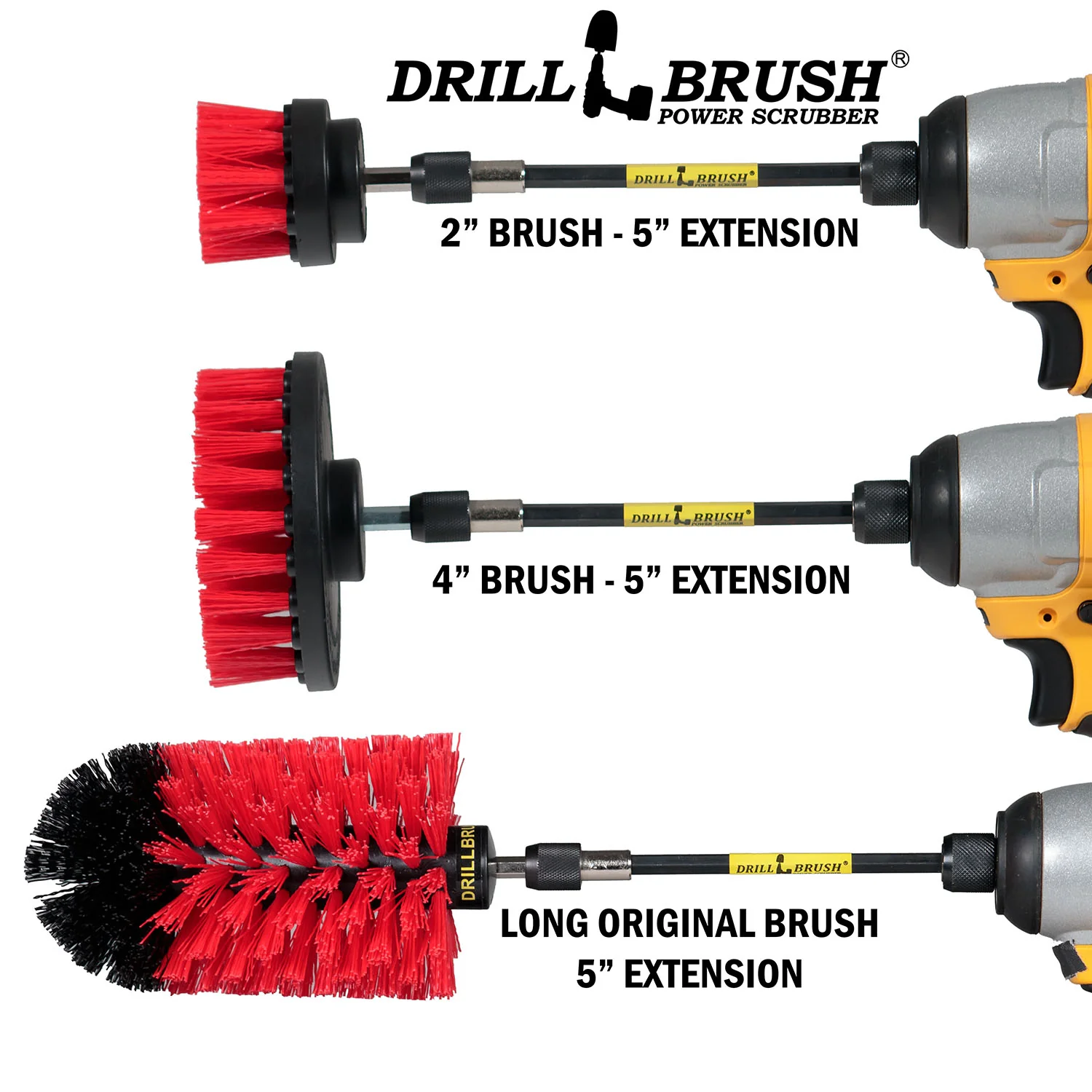 4in Flat Brush, 2in Short Brush, and Jumbo Original all in Stiff Red Plus 5" Extension - Marble Cleaner  | R-S-42J-5X-QC-DB - Image 3