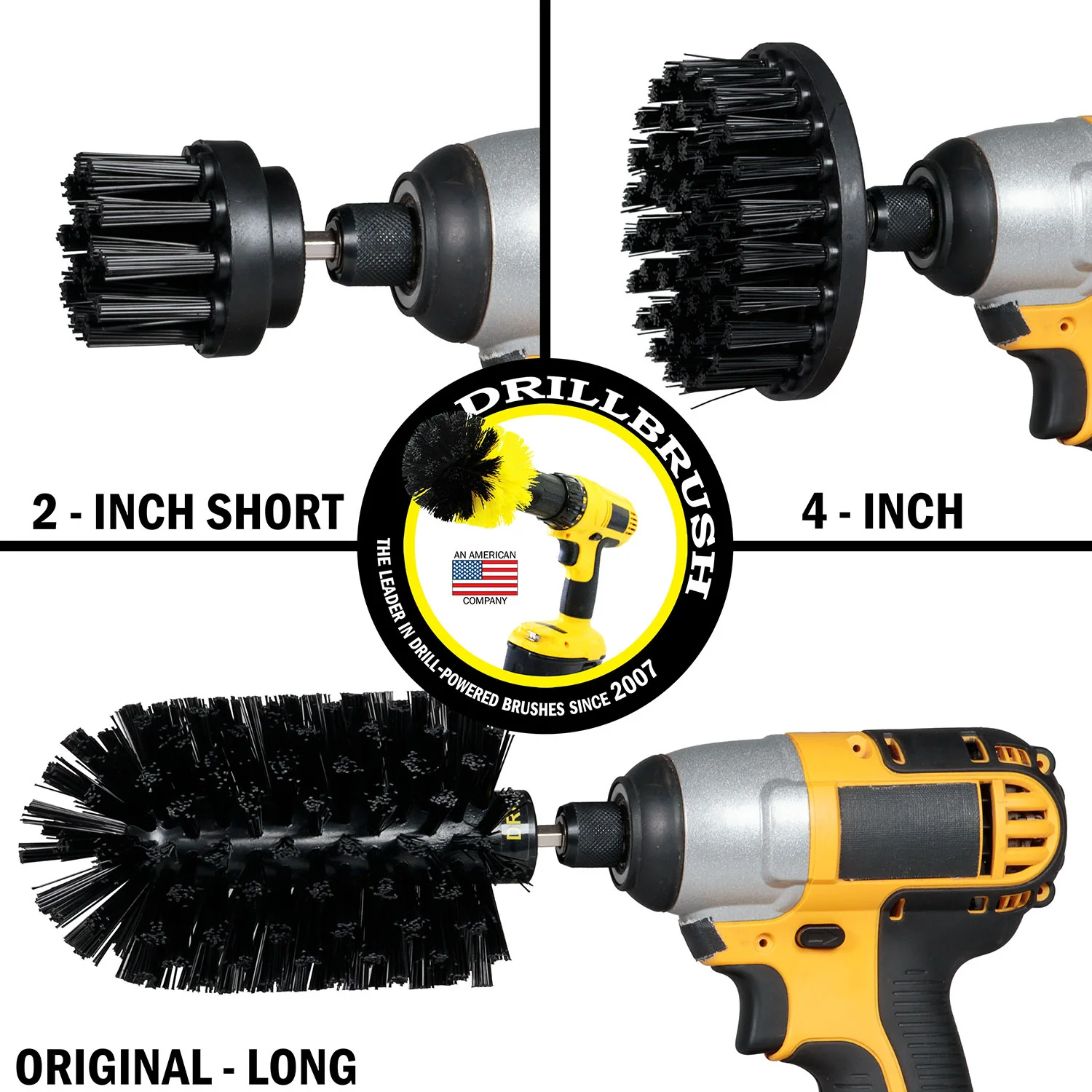 4in Flat Brush, 2in Short Brush, and Jumbo Original all in Ultra Stiff Black - Baked on Food Remover Brush Set | K-S-42J-QC-DB - Image 3