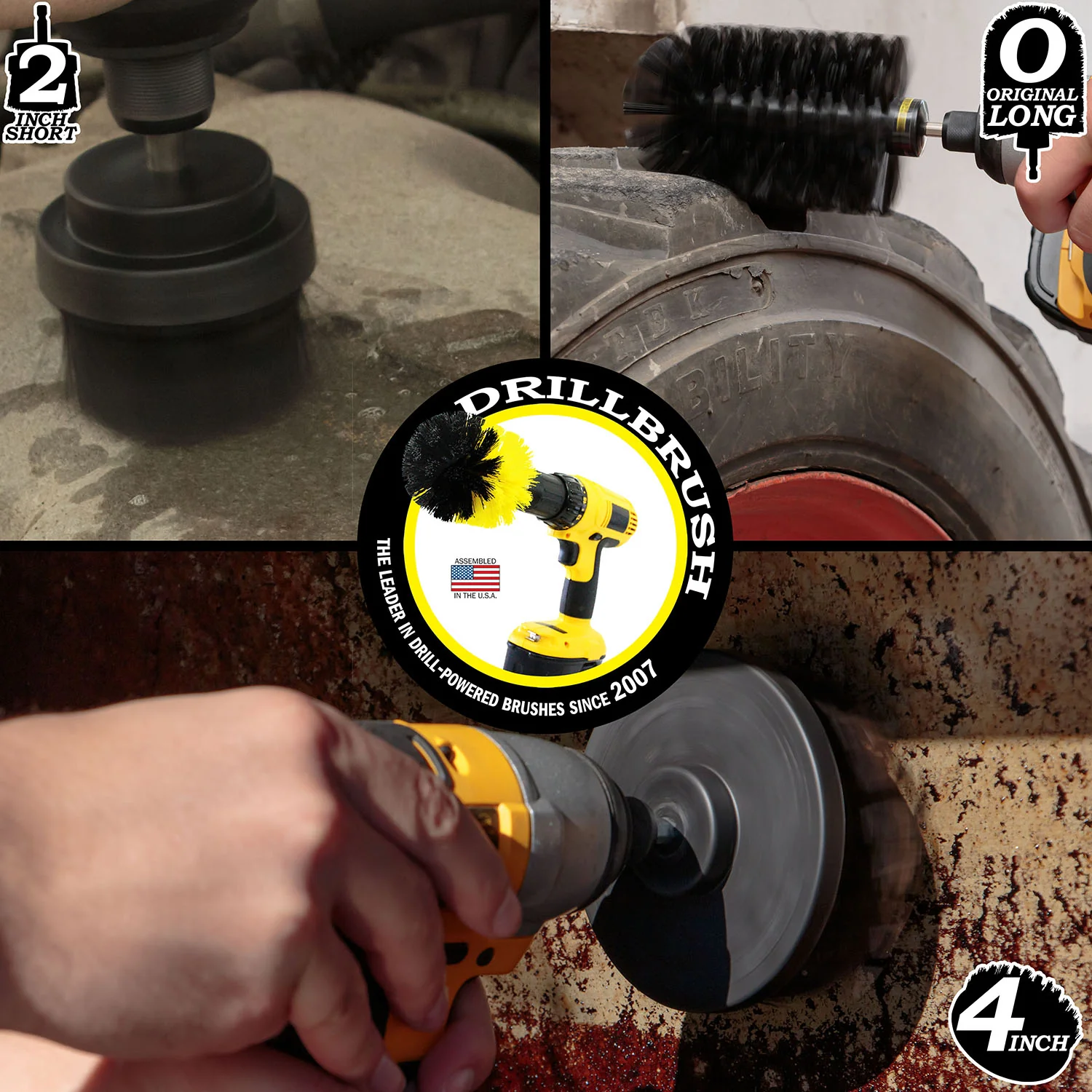 4in Flat Brush, 2in Short Brush, and Jumbo Original all in Ultra Stiff Black - Baked on Food Remover Brush Set | K-S-42J-QC-DB - Image 4