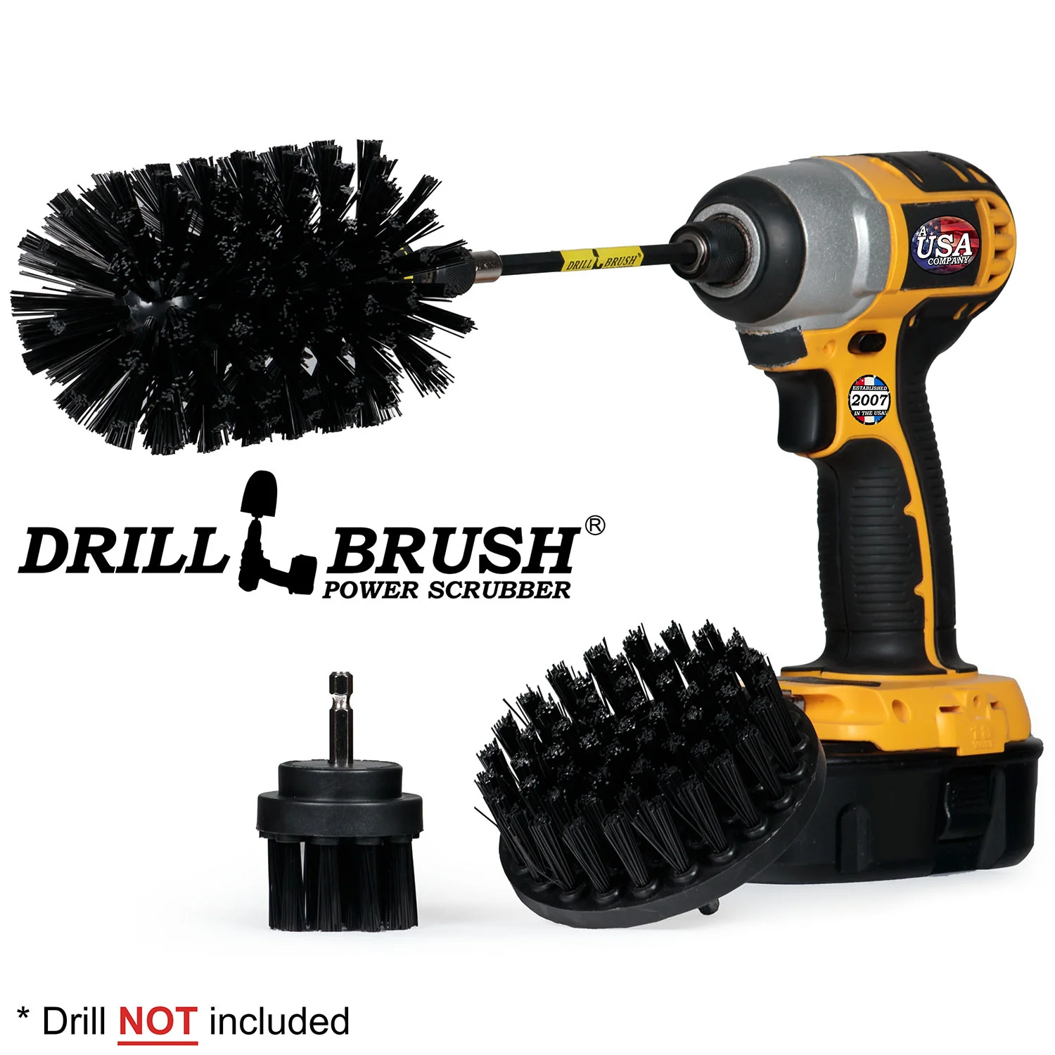 4in Flat Brush, 2in Short Brush, and Jumbo Original all in Ultra Stiff Black Plus 5" Extension - Wire Brush Replacement  | K-S-42J-5X-QC-DB - Image 2