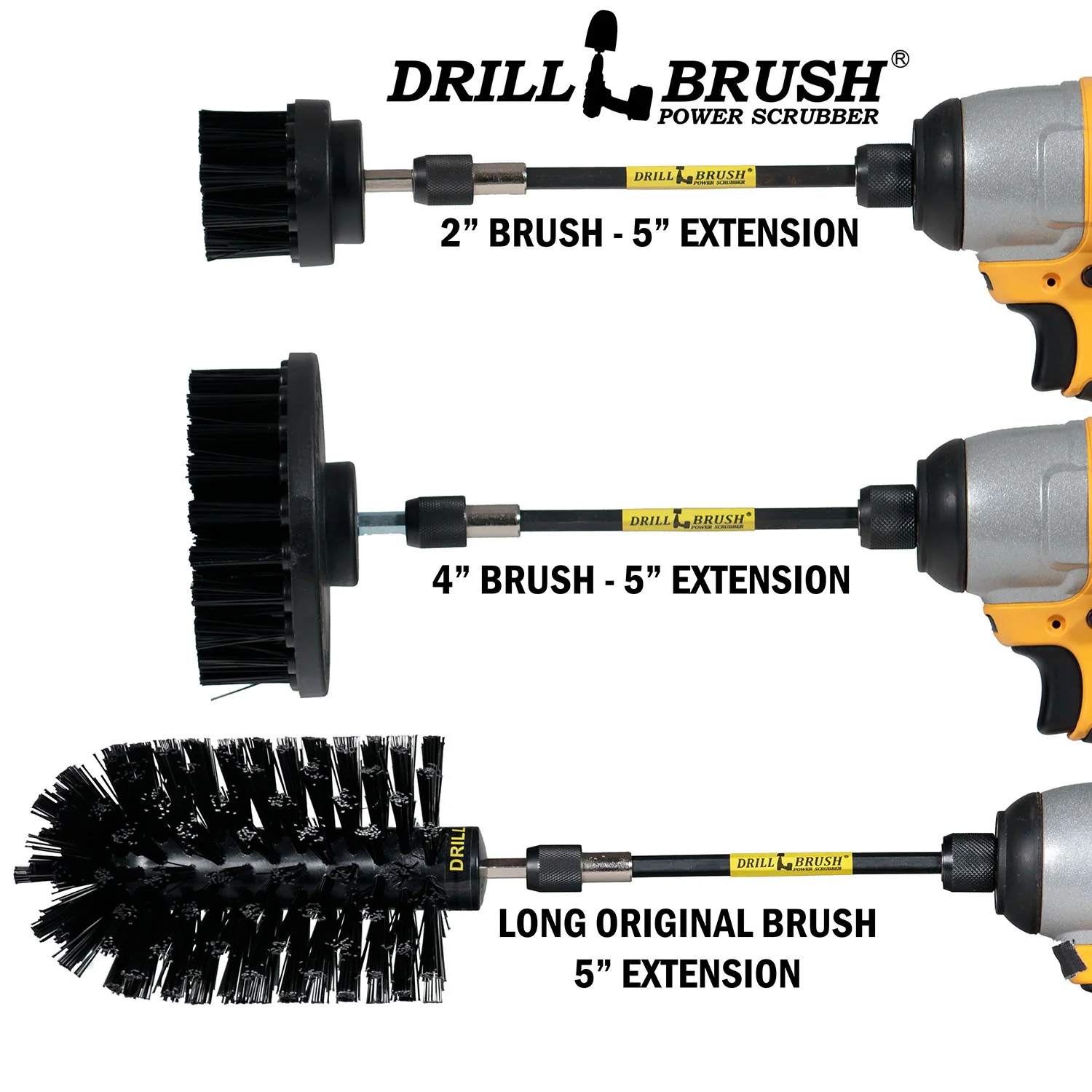 4in Flat Brush, 2in Short Brush, and Jumbo Original all in Ultra Stiff Black Plus 5" Extension - Wire Brush Replacement  | K-S-42J-5X-QC-DB - Image 3