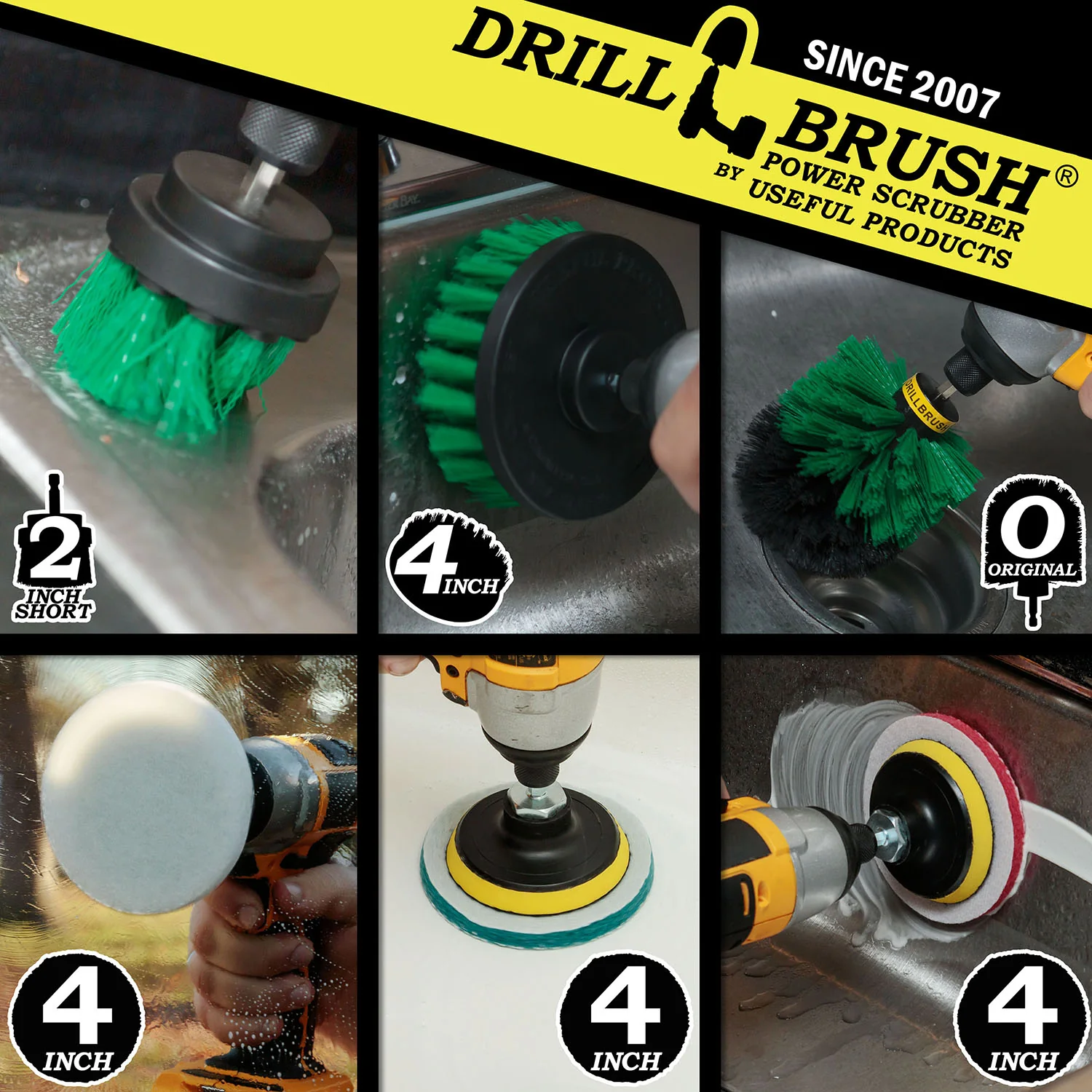 Original, 4in, & 2in Medium Green Brushes w/ 4in Variety Pads - Kitchen Cleaning | S-G42O-P4-2WRB-3V-QC-DB - Image 5