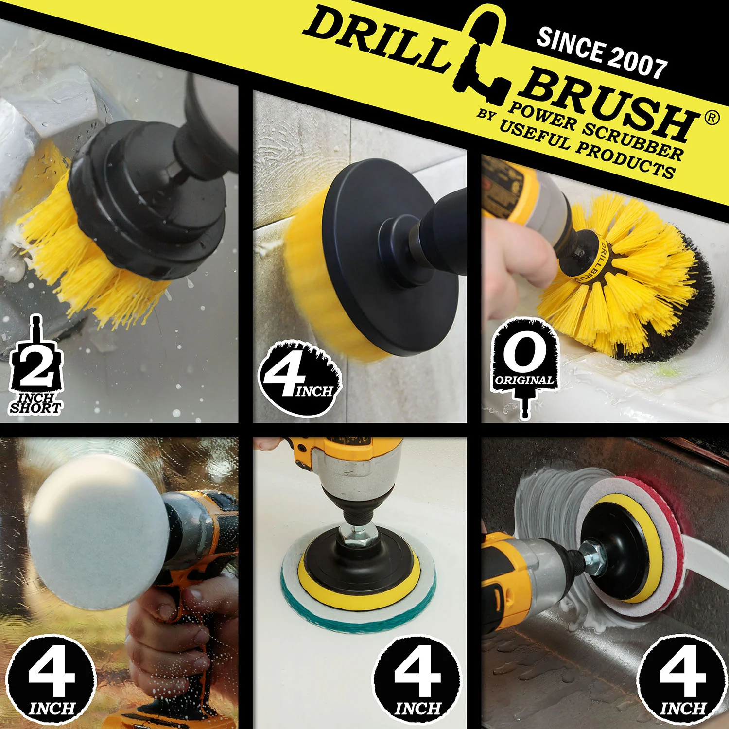 Original, 4in, & 2in Medium Yellow Brushes w/ 4in Variety Pads - Bathroom Cleaning | S-Y42O-P4-2WRB-3V-QC-DB - Image 5