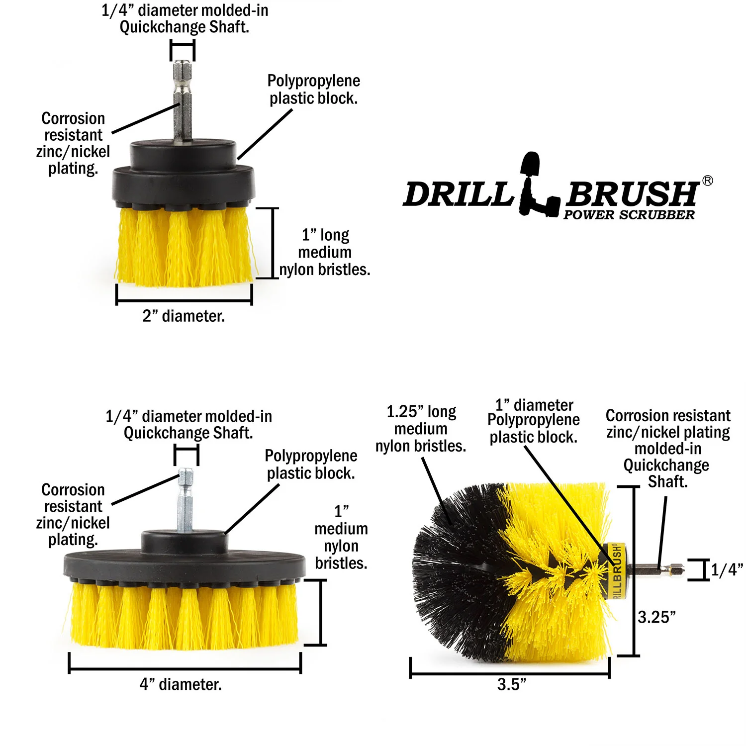 Original, 4in, & 2in Medium Yellow Brushes w/ 4in Variety Pads - Bathroom Cleaning | S-Y42O-P4-2WRB-3V-QC-DB - Image 6