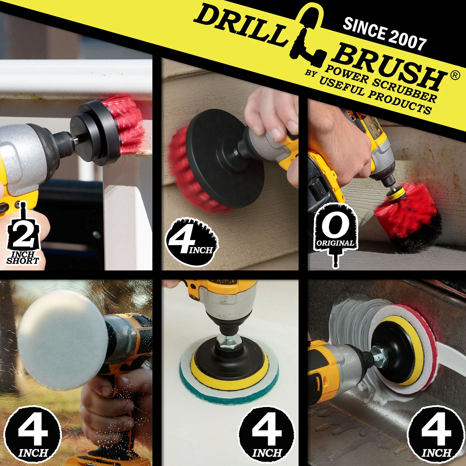 Original, 4in, & 2in Stiff Red Brushes w/ 4in Variety Pads - Outdoor Cleaning | S-R42O-P4-2WRB-3V-QC-DB - Image 5