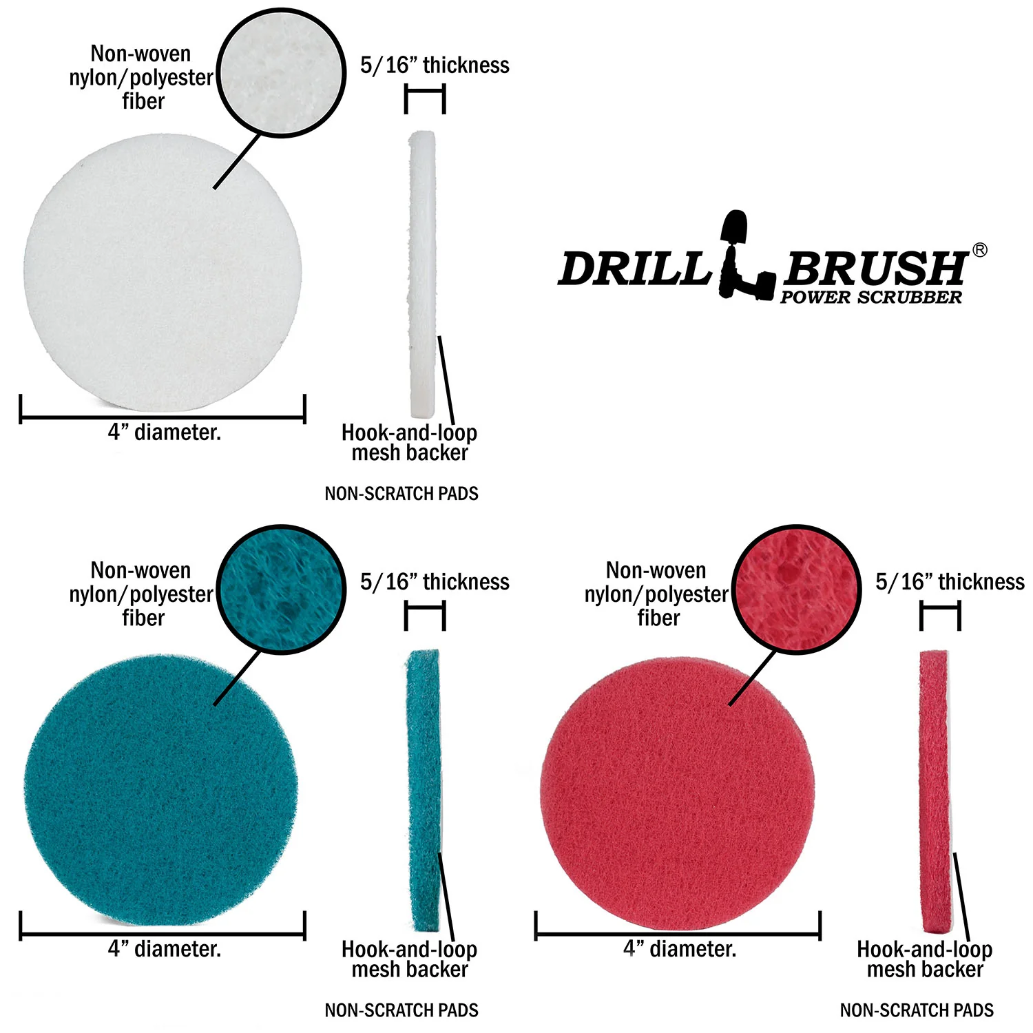 Original, 4in, & 2in Stiff Red Brushes w/ 4in Variety Pads - Outdoor Cleaning | S-R42O-P4-2WRB-3V-QC-DB - Image 7
