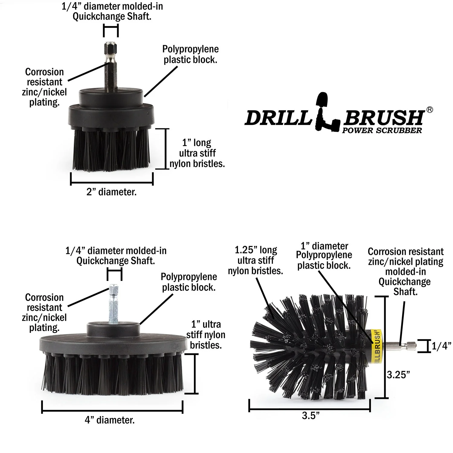 Original, 4in, & 2in Stiff Black Brushes w/ 4in Variety Pads - Grill & Industrial | S-K42O-P4-2WRB-3V-QC-DB - Image 6