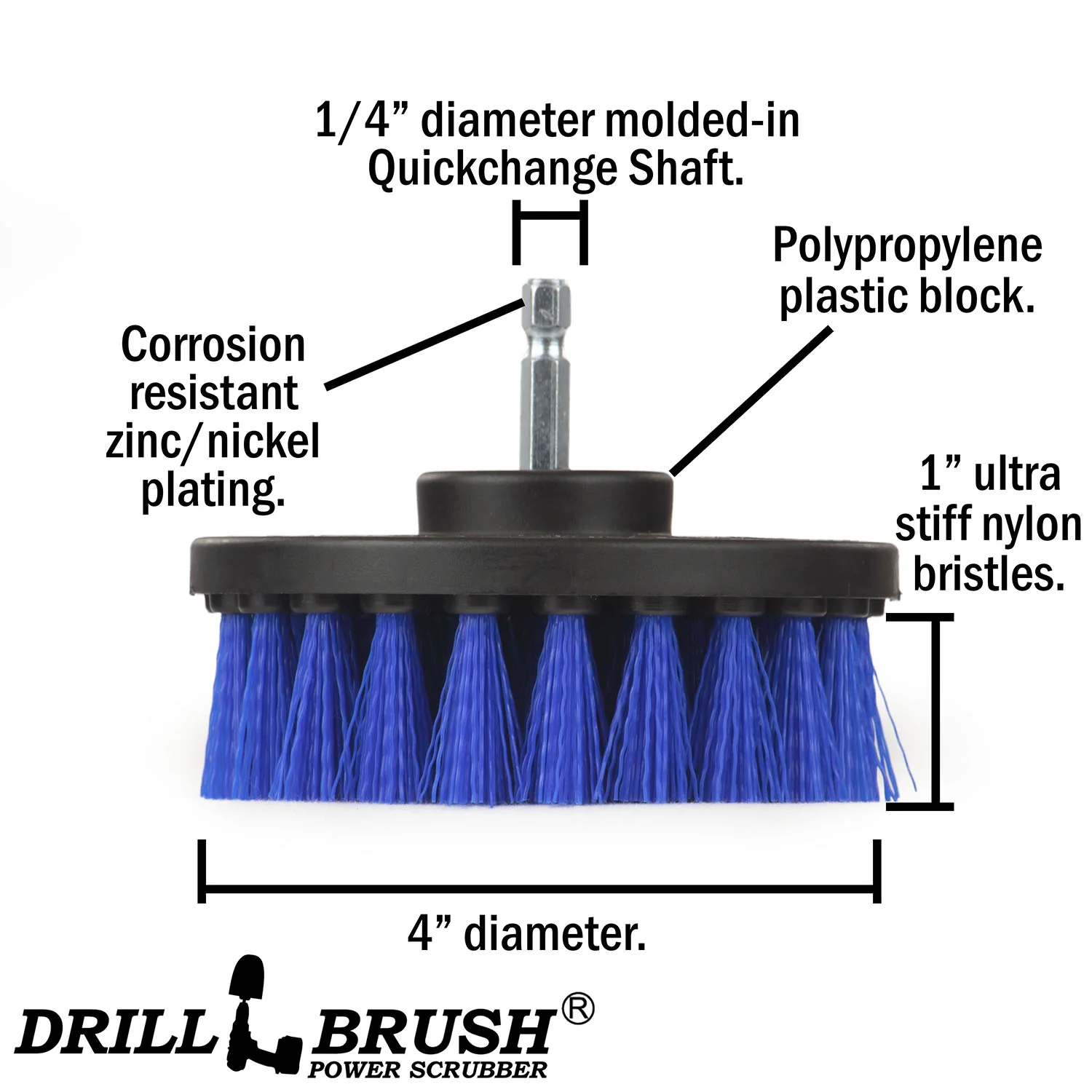 4in Blue Brush - Medium Stiffness Bristles - Pool & Marine Cleaning | 4in-S-B-QC-DB - Image 5